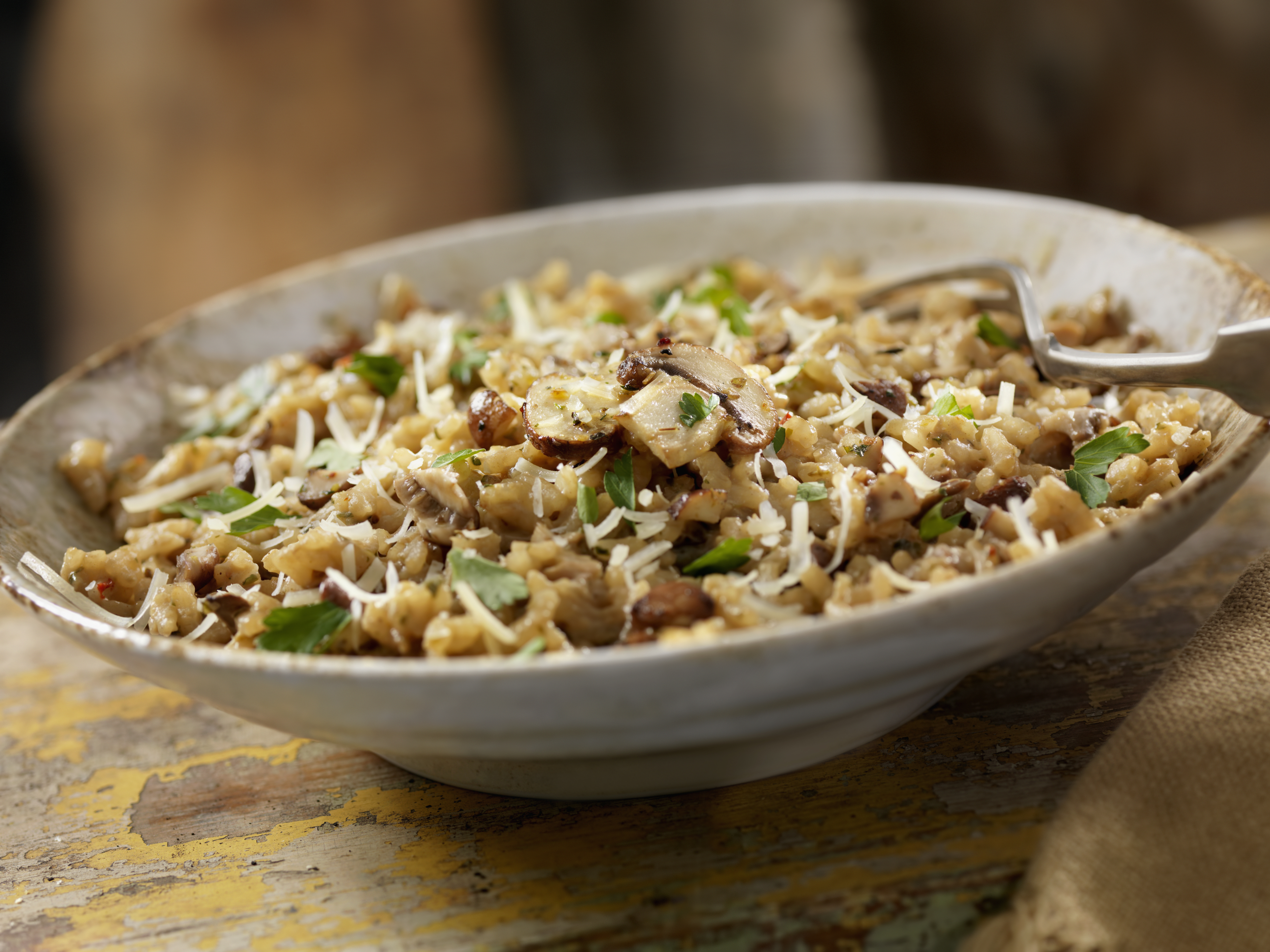 Mushroom Risotto with Fresh Italian Parsley and Crusty Bread  -Photographed on Hasselblad H1-22mb Camera
