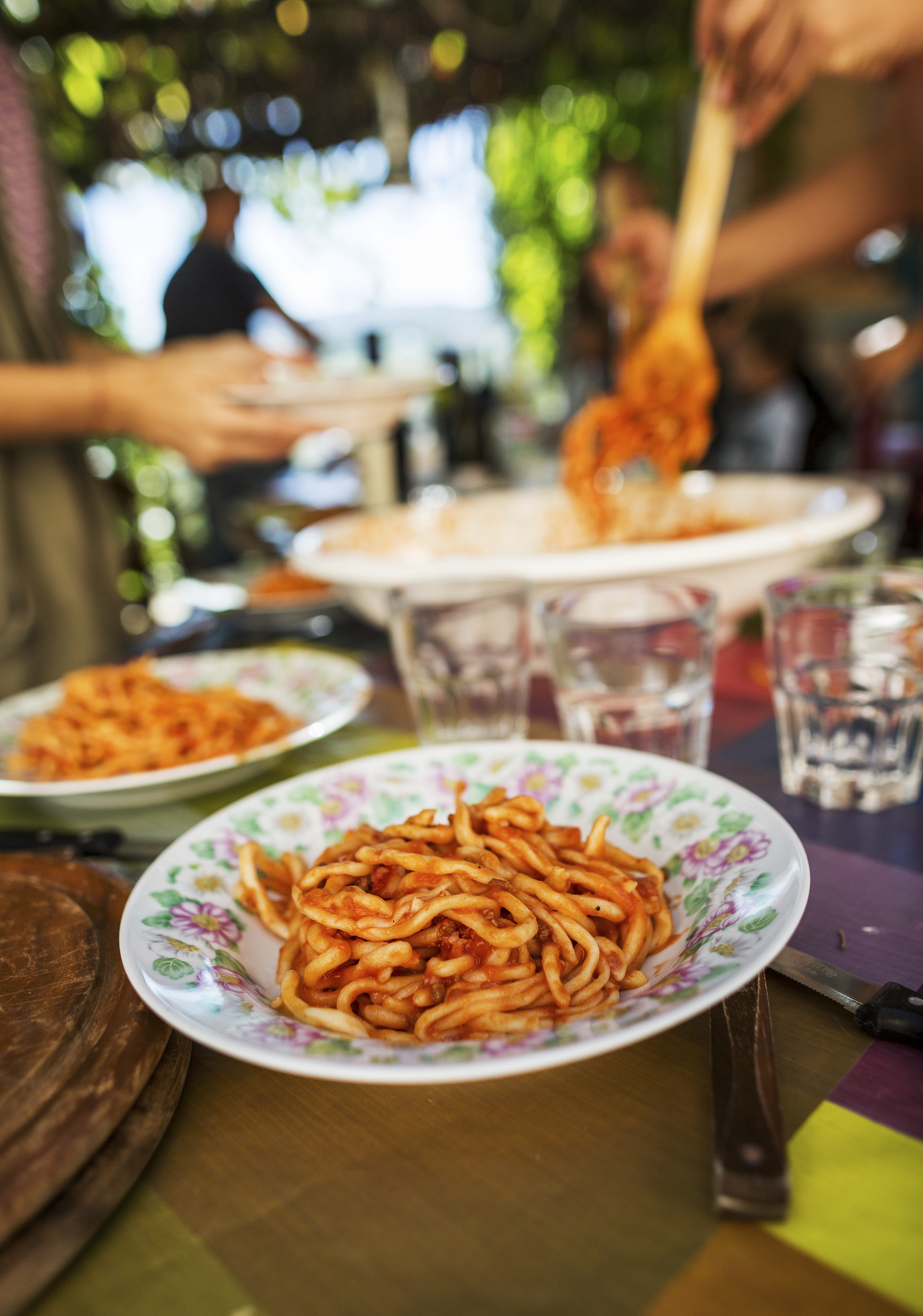 Real pasta alla matriciana is ready on the table. Typical pick from central Tuscany.