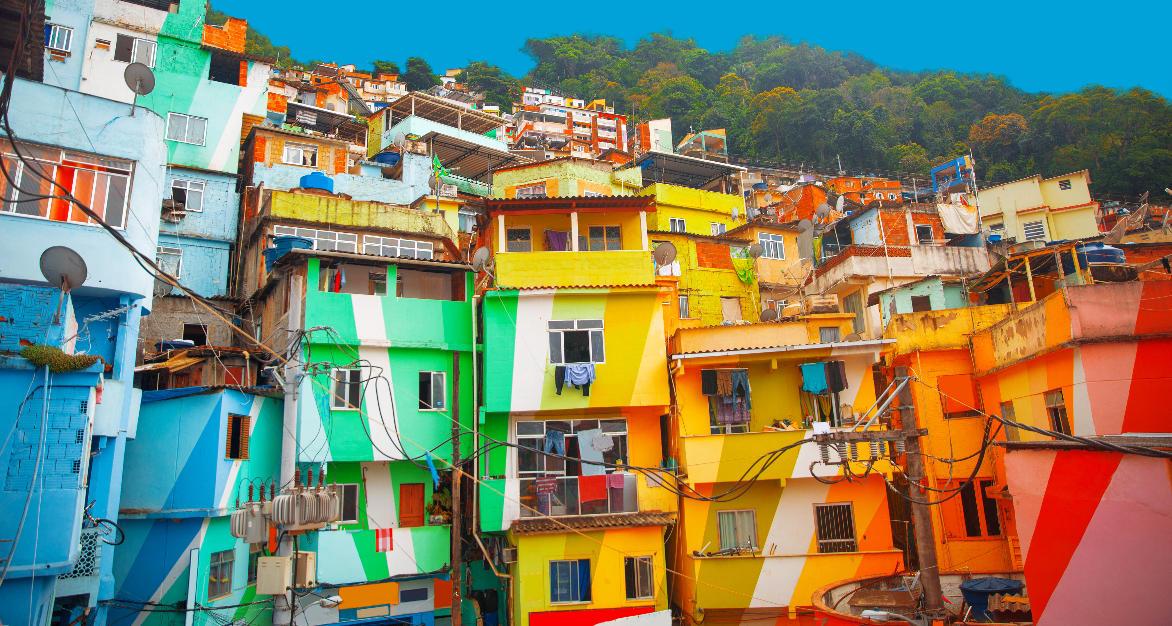 Colorful painted buildings of Favela in Rio de Janeiro Brazil