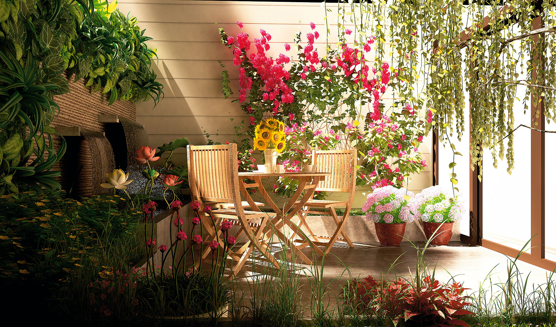 3d render miniature garden, blacony concept.