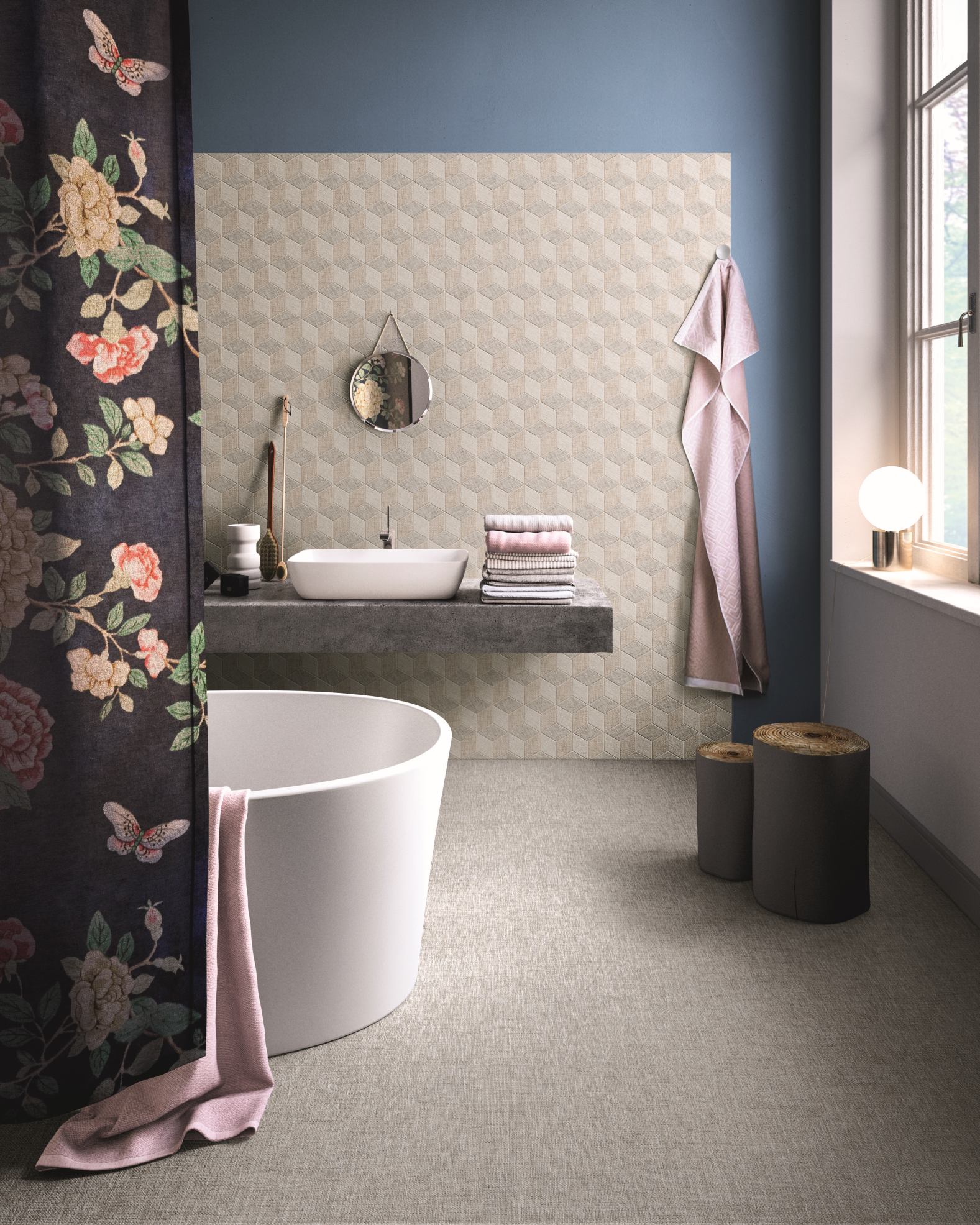Vodotehnika plocice FINEART GREY 6060_HEXAGON FINEART MIX DARK_bathroom