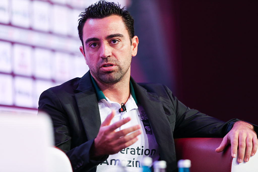 DOHA, QATAR - DECEMBER 05: Generation Amazing ambassador Xavi Hernandez addresses delegates during day 2 of Soccerex Asia on December 5, 2016 in Doha, Qatar. (Photo by Barrington Coombs/Getty Images)