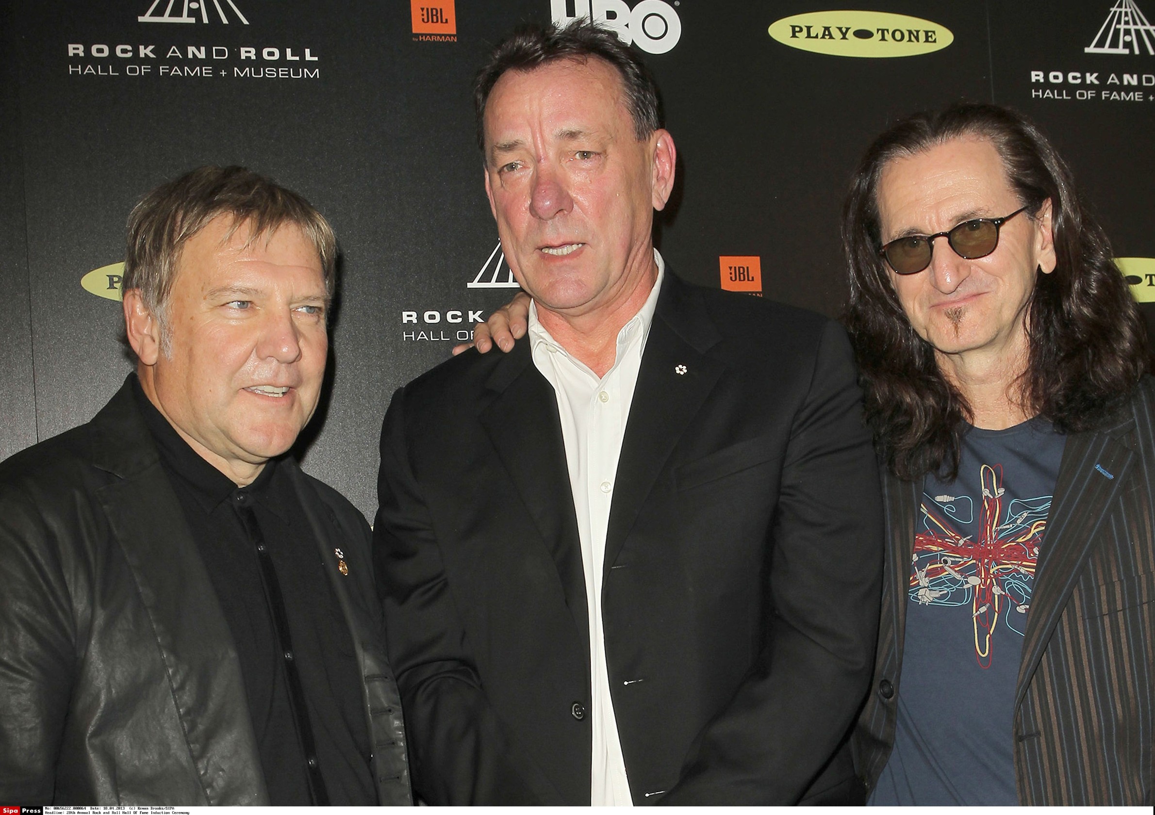 18 April 2013 - Los Angeles, California - Alex Lifeson, Neil Peart and Geddy Lee of Rush. 28th Annual Rock and Roll Hall Of Fame Induction Ceremony held at Nokia Theatre L.A. Live. Photo Credit: Kevan Brooks/AdMedia/ADMEDIA_adm_RockHall2013Induction_KB_064/Credit:Kevan Brooks/SIPA/1304191645, Image: 232150276, License: Rights-managed, Restrictions: , Model Release: no, Credit line: Kevan Brooks / Sipa Press / Profimedia