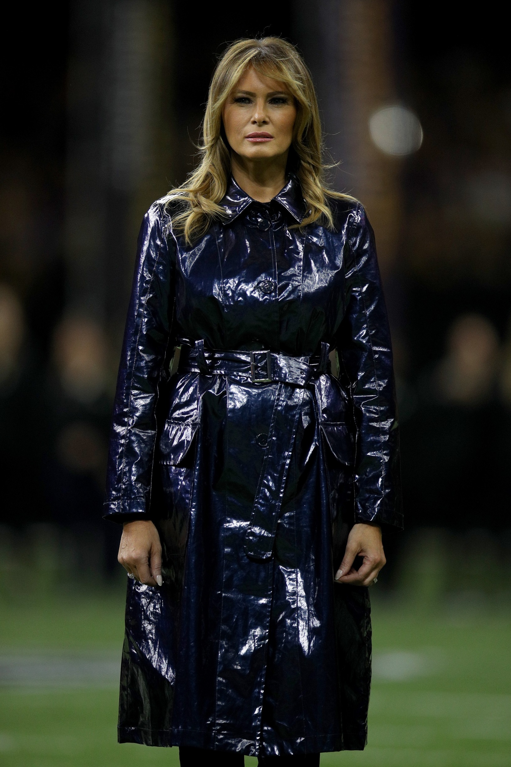 NEW ORLEANS, LOUISIANA - JANUARY 13: First Lady Melania Trump waves prior to the College Football Playoff National Championship game between the Clemson Tigers and the LSU Tigers at Mercedes Benz Superdome on January 13, 2020 in New Orleans, Louisiana. (Photo by Chris Graythen/Getty Images)