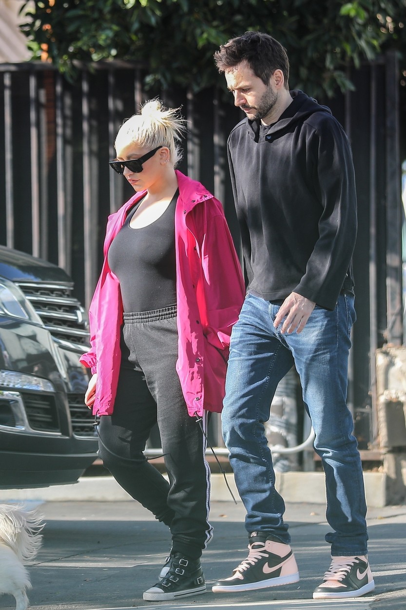 Santa Monica, CA  - *EXCLUSIVE*  - Songstress Christina Aguilera alongside her partner Matthew Rutler arrive at their daughter Summer Rain Rutler's school to pick her up. Christina dons a hot pink Balenciaga windbreaker and YSL shades. She rocks her fit braless revealing her breasts through her sheer black top.

*UK Clients - Pictures Containing Children
Please Pixelate Face Prior To Publication*, Image: 492770087, License: Rights-managed, Restrictions: , Model Release: no, Credit line: SPOT-POERSCH / BACKGRID / Backgrid USA / Profimedia