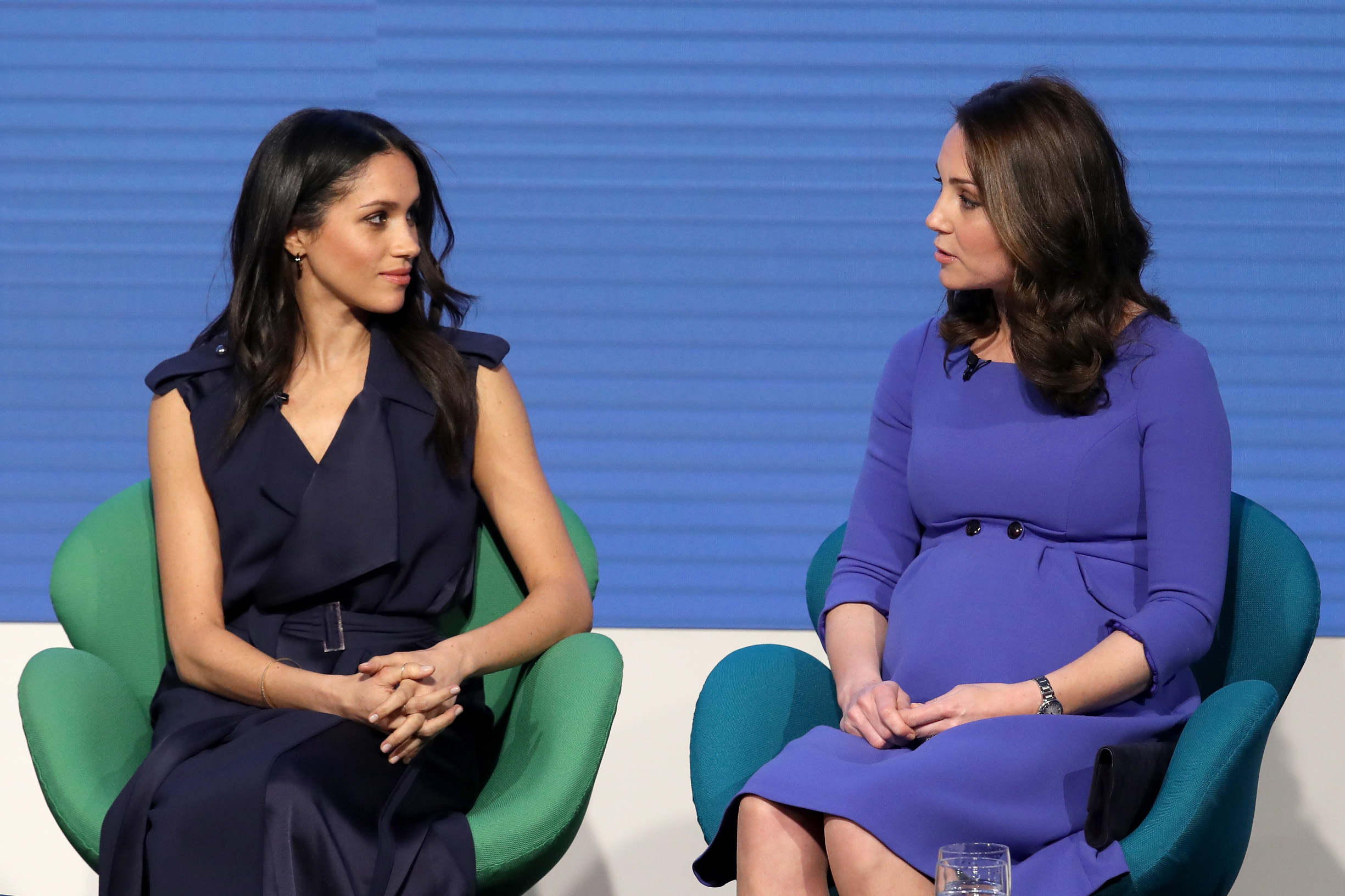 LONDON, ENGLAND - FEBRUARY 28:  (L-R) Meghan Markle and Catherine, Duchess of Cambridge attend the first annual Royal Foundation Forum held at Aviva on February 28, 2018 in London, England. Under the theme 'Making a Difference Together', the event will showcase the programmes run or initiated by The Royal Foundation.  (Photo by Chris Jackson - WPA Pool/Getty Images)