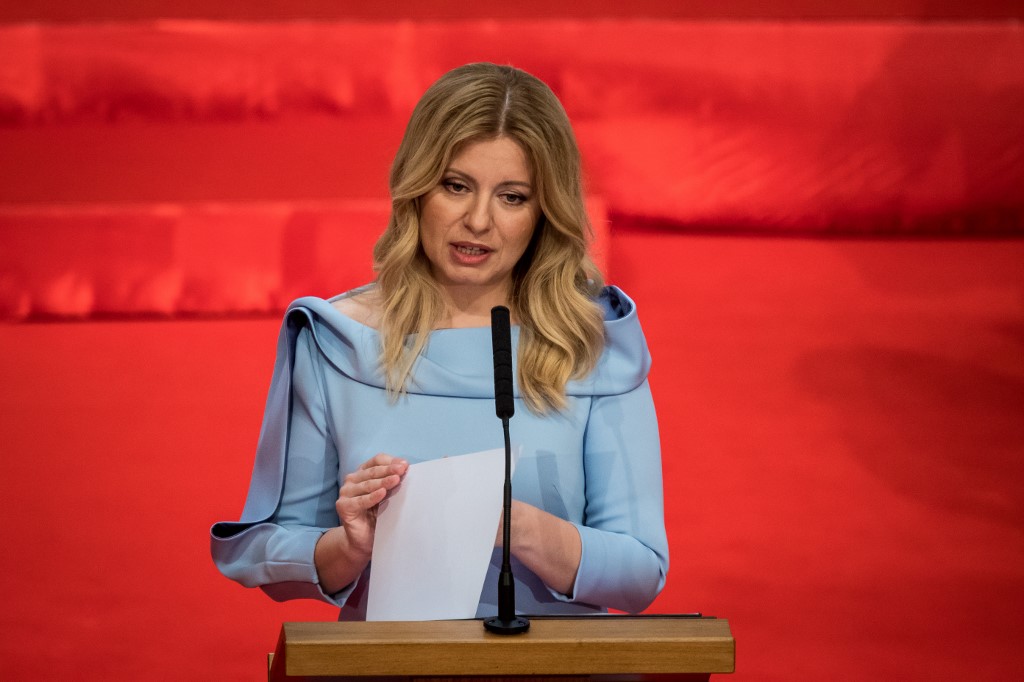 Slovakia's President-elect Zuzana Caputova gives a speech during her inauguration ceremony in Bratislava, Slovakia on June 15, 2019. (Photo by VLADIMIR SIMICEK / AFP)