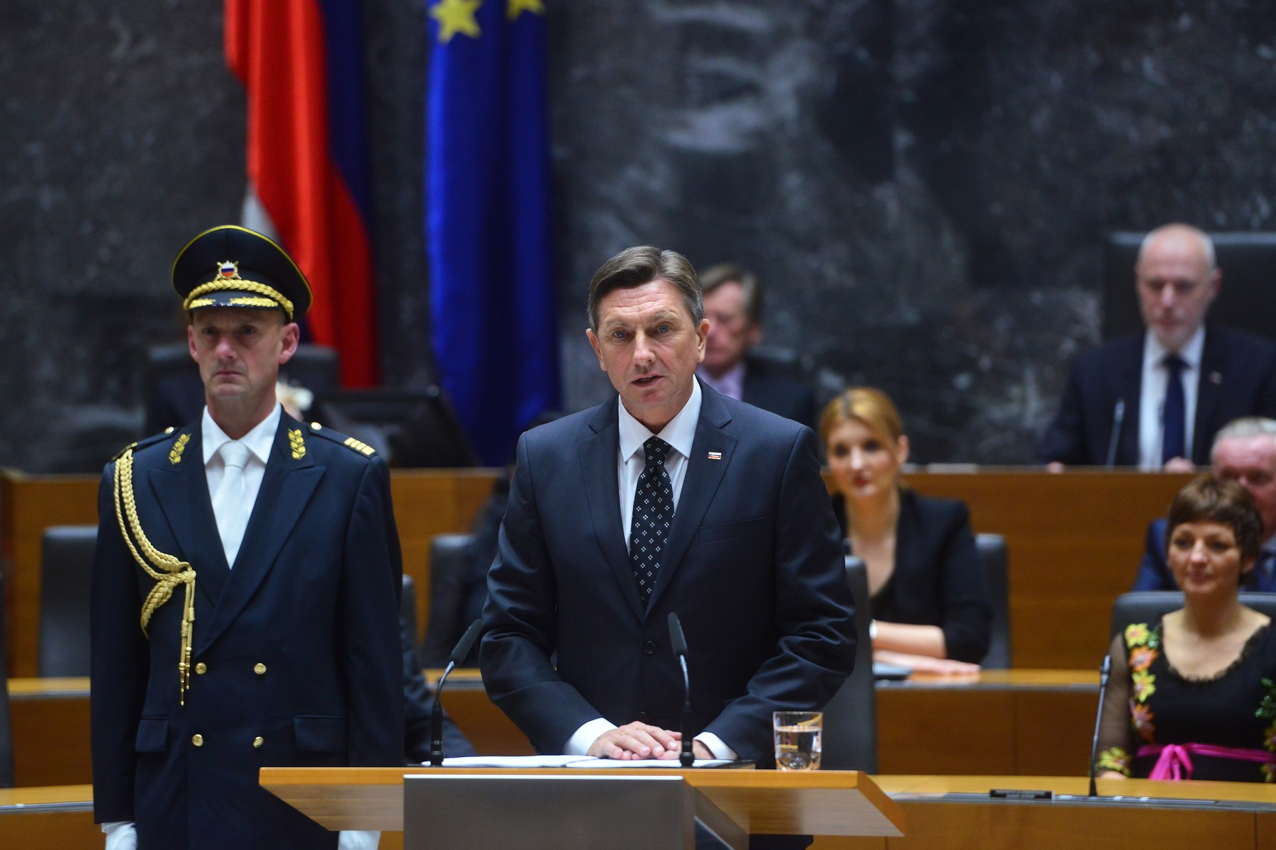 (171223) -- LJUBLJANA, Dec. 23, 2017 () -- President of the Republic of Slovenia, Borut Pahor (R front), swears in as president at a special National Assembly session in Ljubljana, Slovenia, Dec. 22, 2017. Slovenian President Borut Pahor was sowrn in at the National Assembly on Friday and will formally start his second five-year term on Saturday, the Slovenian Press Agency (STA) reported., Image: 358518085, License: Rights-managed, Restrictions: WORLD RIGHTS excluding China - Fee Payable Upon Reproduction - For queries contact Avalon.red - sales@photoshot.com  London: +44 (0) 20 7421 6000  Los Angeles: +1 (310) 822 0419  Madrid: +34 91 533 4289, Model Release: no, Credit line: Matic Stojs / Avalon Editorial / Profimedia