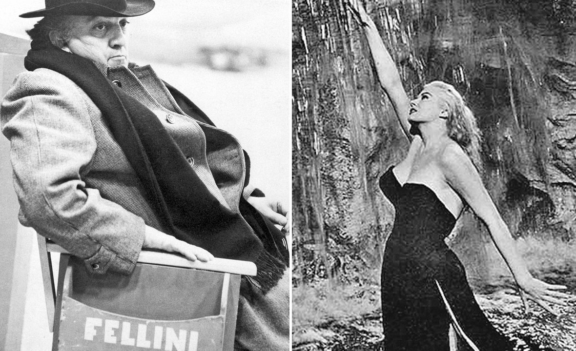 Federico Fellini (lijevo) i Anita Ekberg u filmu 'Slatki život' (desno)
