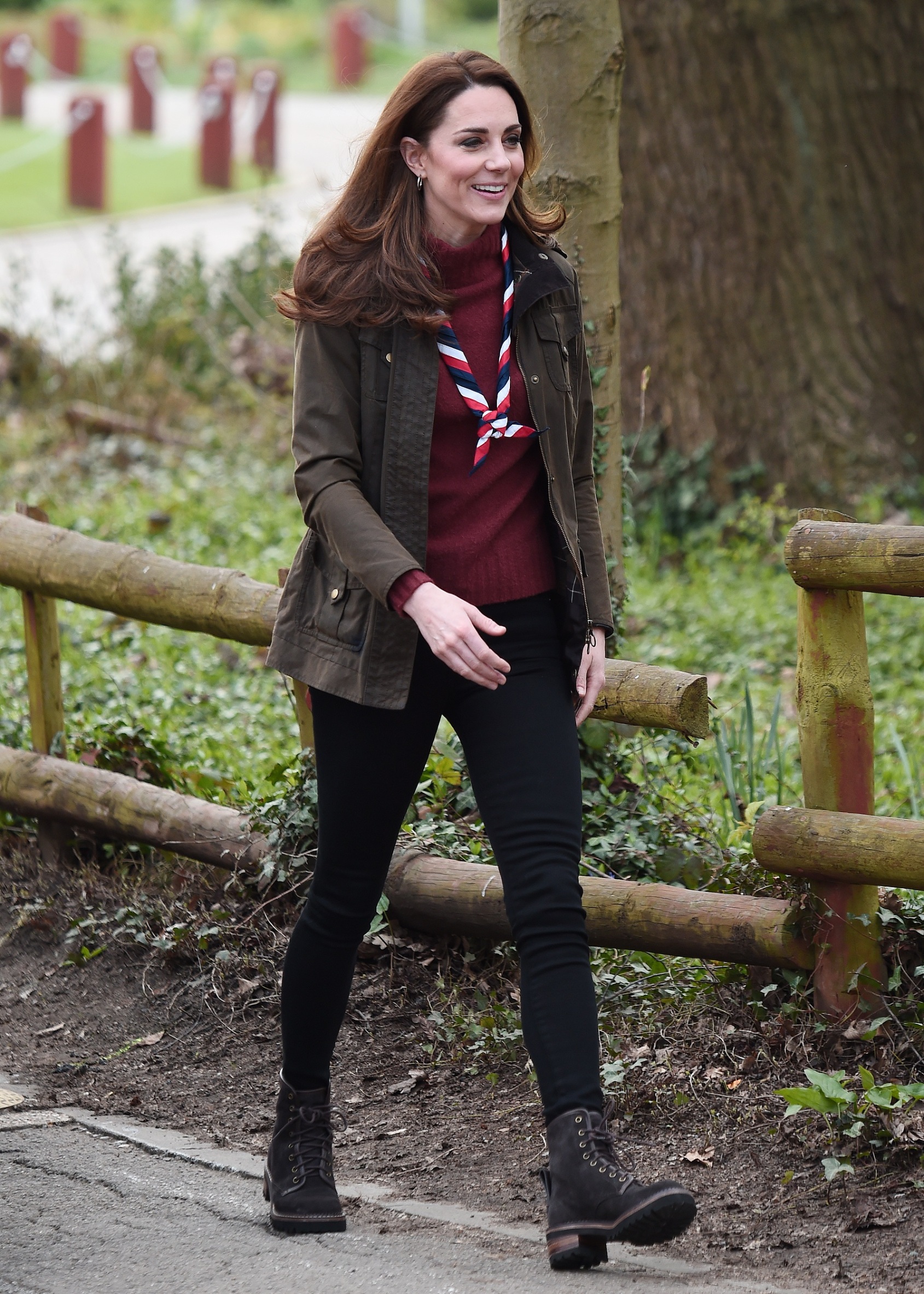 EPPING, ENGLAND - MARCH 28: Catherine, Duchess of Cambridge at the Scout's Early Years Pilot, Gilwell Park  on March 28, 2019 in Epping, England. (Photo by Eamonn M. McCormack/Getty Images)