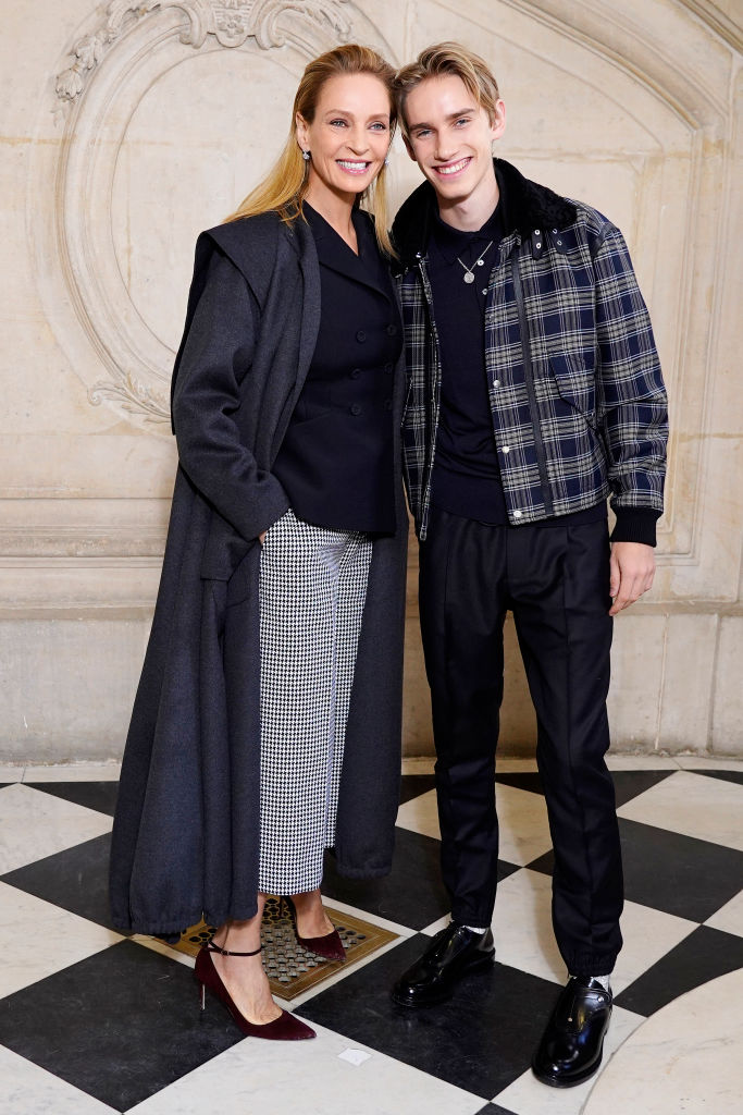 PARIS, FRANCE - JANUARY 20: Uma Thurman and Levon Thurman Hawke attend the Dior Haute Couture Spring/Summer 2020 show as part of Paris Fashion Week on January 20, 2020 in Paris, France. (Photo by Francois Durand/Getty Images)