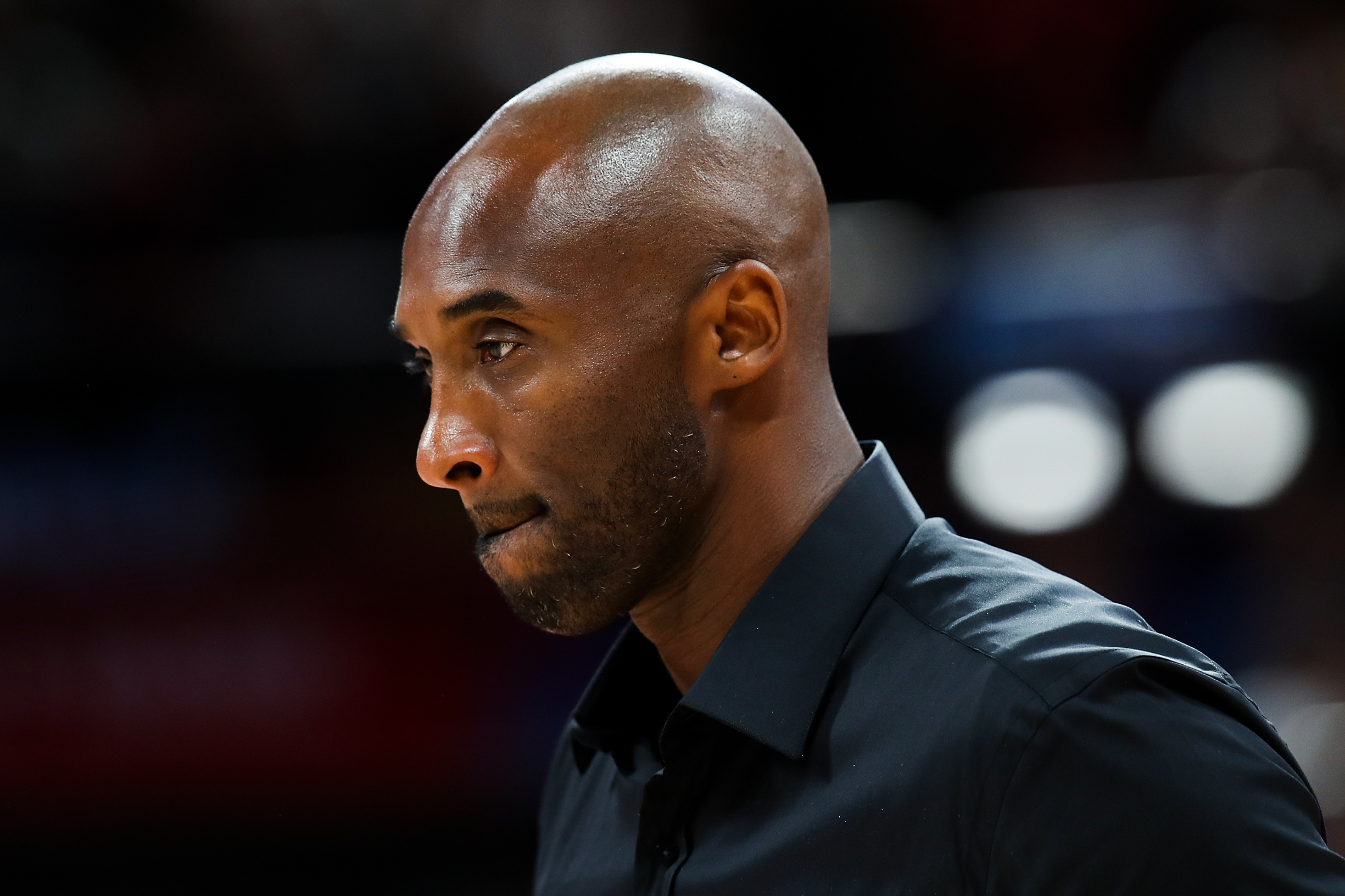 BEIJING, CHINA - SEPTEMBER 15:  NBA Legends Kobe Bryant takes part in a ceremony during FIBA World Cup 2019 final match between Argentina and Spain at Beijing Wukesong Sport Arena on September 15, 2019 in Beijing, China.  (Photo by Lintao Zhang/Getty Images)