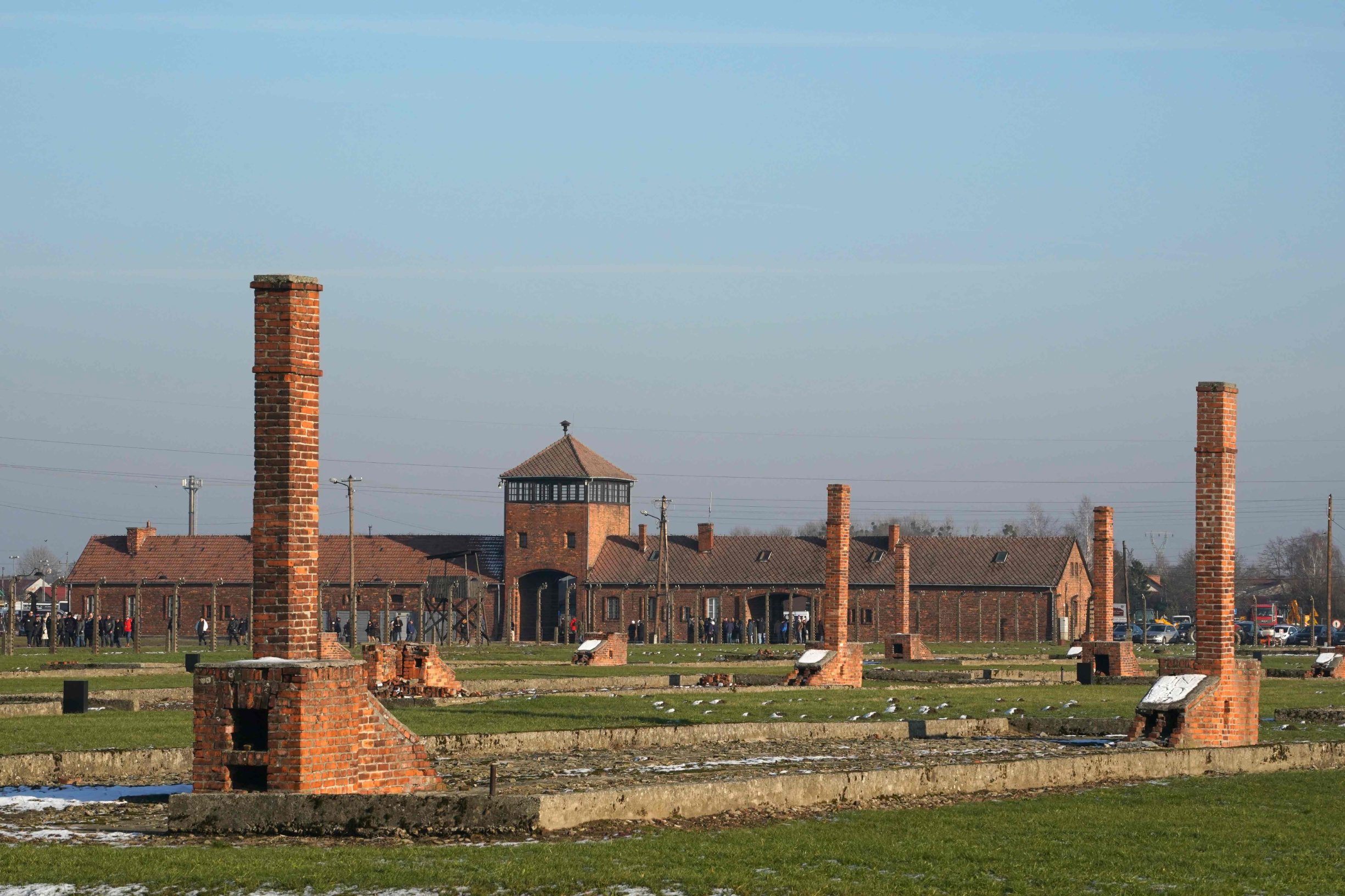 (FILES) The remains of the barracks and the main building of the Auschwitz-Birkenau German Nazi death camp are pictured ahead of German Chancellor Angela Merkel's landmark visit in Oswiecim, Poland, on December 5, 2019. - Some two hundred former prisoners of the Nazi-run Auschwitz-Birkenau extermination camp, a symbol of the Holocaust of the Jews, will visit the site on January 27, 2020 to commemorate the 75th anniversary of its liberation. (Photo by JANEK SKARZYNSKI / AFP)