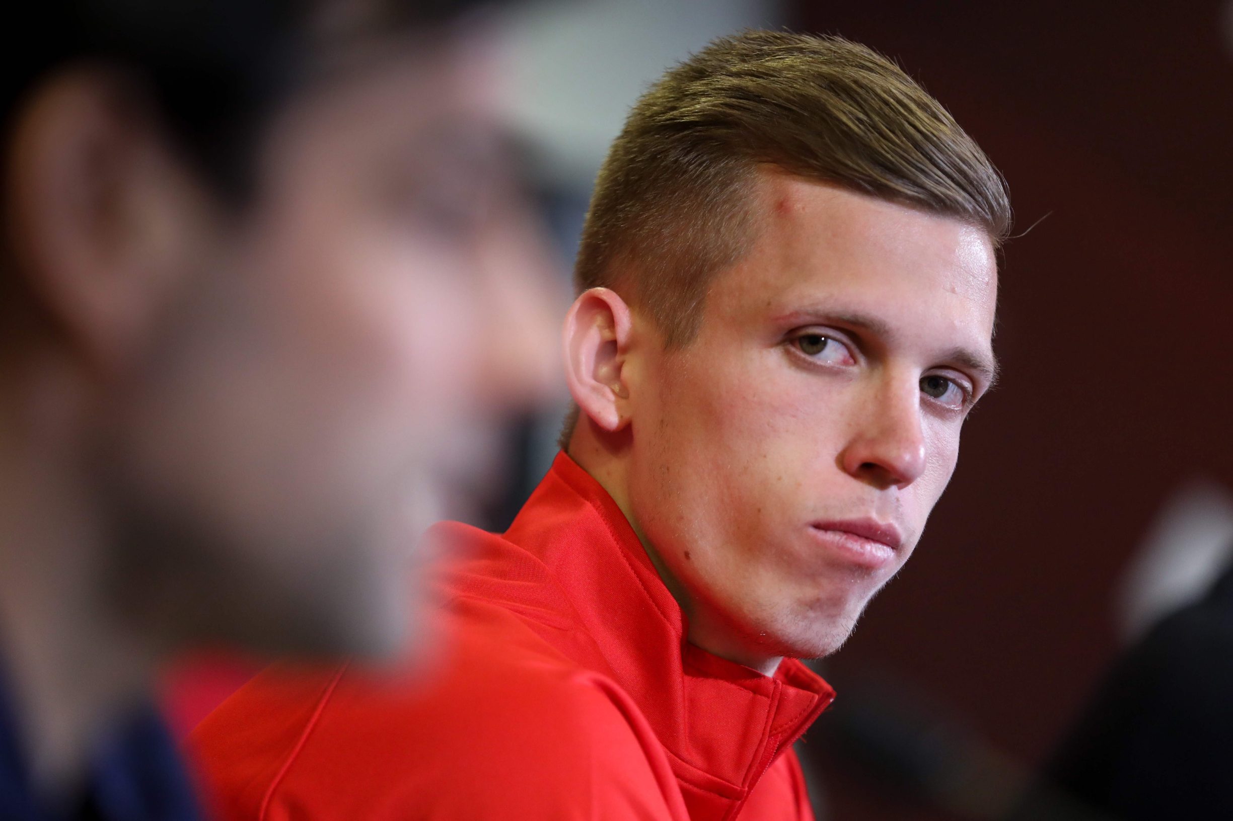 Spanish forward Dani Olmo, new recruit of German first division Bundesliga football club RB Leipzig, attends a press conference on January 27, 2020 in Leipzig, eastern Germany. - Bundesliga leaders RB Leipzig signed Spain Under-21 forward Dani Olmo from Dinamo Zagreb. (Photo by Jan Woitas / dpa / AFP) / Germany OUT