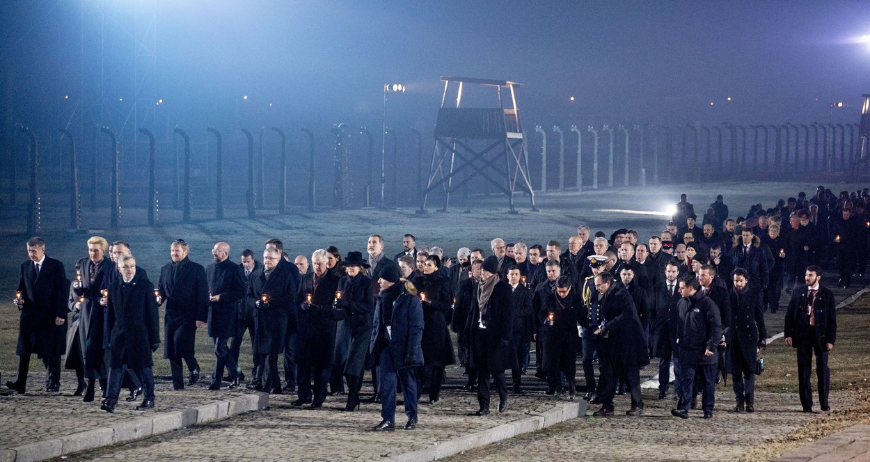 AUSCHWITZ, Auschwitz-Birkenau, , 27-01-2020, 
King Willem-Alexander, Queen Maxima and Prime Minister Mark Rutte during the 75-year liberation of the former German concentration and extermination camp Auschwitz-Birkenau at, Image: 495108101, License: Rights-managed, Restrictions: *** World Rights Except Austria and The Netherlands ***, Model Release: no, Credit line: Pro Shots Photo Agency / ddp USA / Profimedia