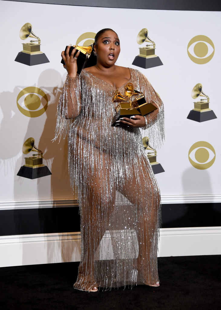 LOS ANGELES, CALIFORNIA - JANUARY 26: Lizzo, winner of Best Pop Solo Performance, Best Traditional R&B Performance and Best Urban Contemporary Album, poses in the press room during the 62nd Annual GRAMMY Awards at Staples Center on January 26, 2020 in Los Angeles, California. (Photo by Amanda Edwards/Getty Images)