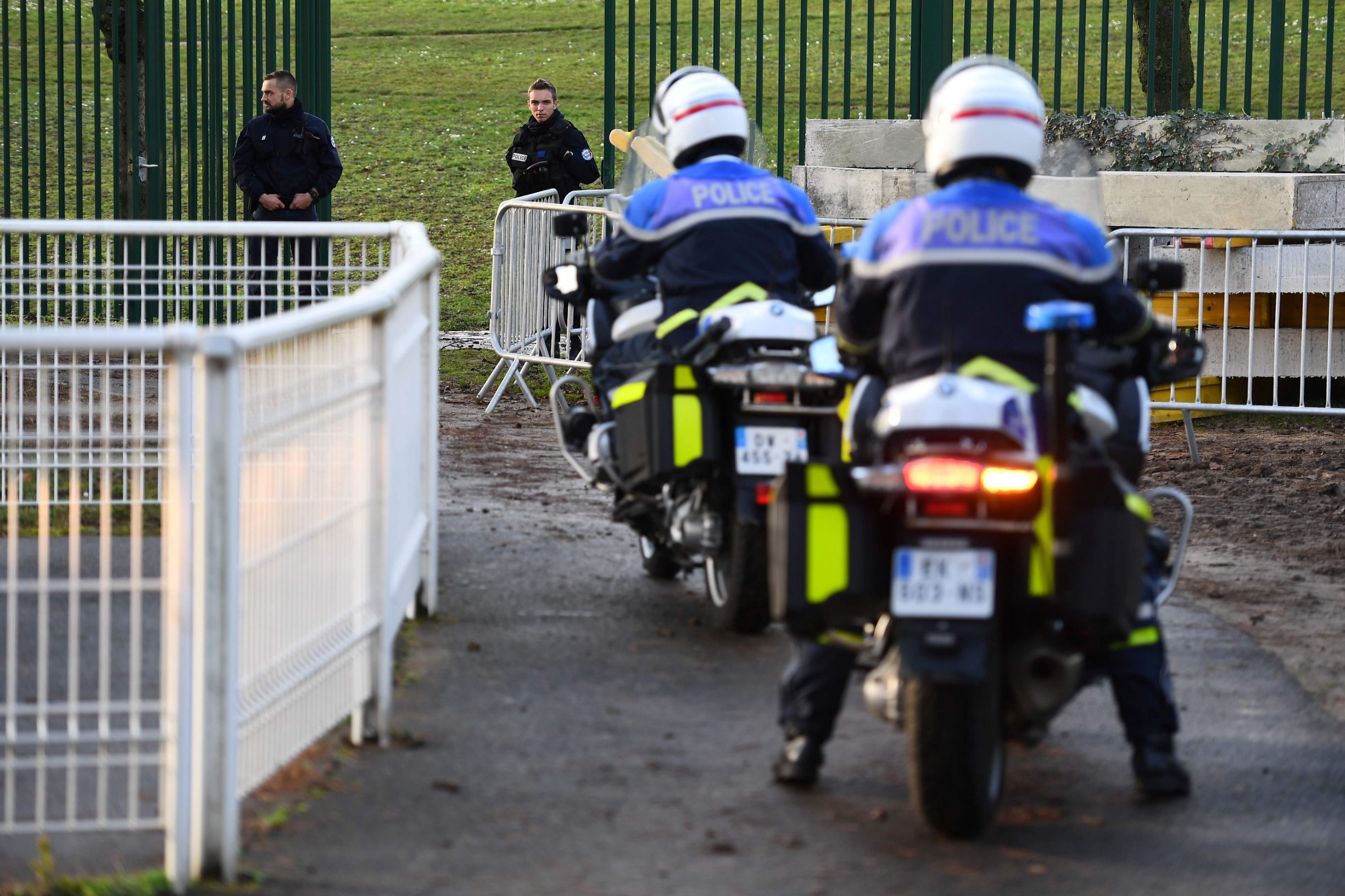 Police officers gather in a park in the south of Paris' suburban city of Villejuif on January 3, 2020 where a man was shot and killed by officers after stabbing passers-by. - The man had attacked 