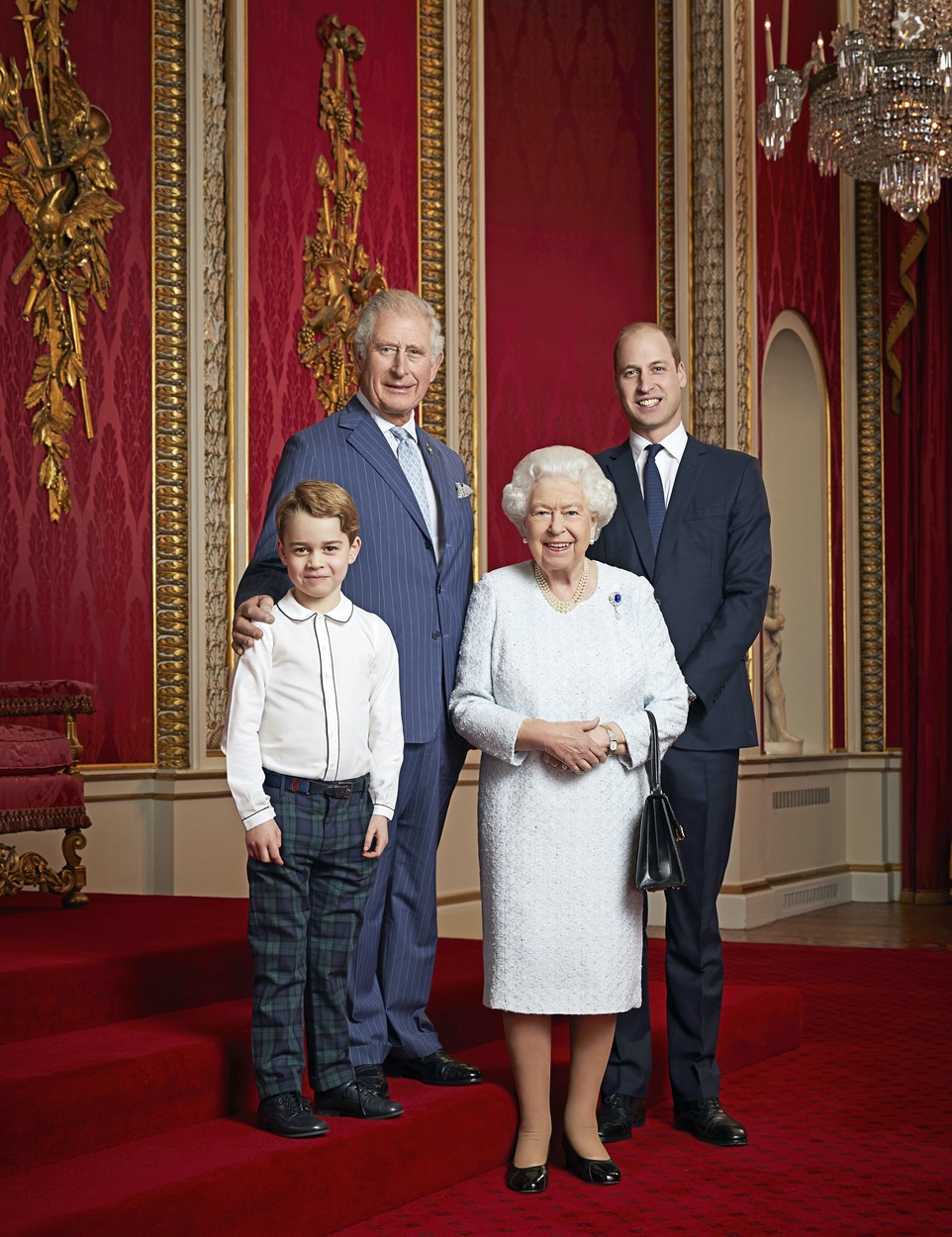 A new portrait of Queen Elizabeth II, The Prince of Wales, The Duke of Cambridge and Prince George to mark the start of a new decade, in the Throne Room at Buckingham Palace, London, UK on the 4th January 2020.

Picture by Ranald Mackechnie/WPA-Pool.

This photograph is solely for news editorial use only; no commercial use whatsoever of the photograph (including any use in merchandising, advertising or any other non-editorial use); not for use after 15th January 2020 without prior permission from Royal Communications. The photograph must not be digitally enhanced, manipulated or modified in any manner or form and must include all of the individuals in the photograph when published.
04 Jan 2020, Image: 490929148, License: Rights-managed, Restrictions: NO United Kingdom, Model Release: no, Credit line: MEGA / Mega Agency / Profimedia