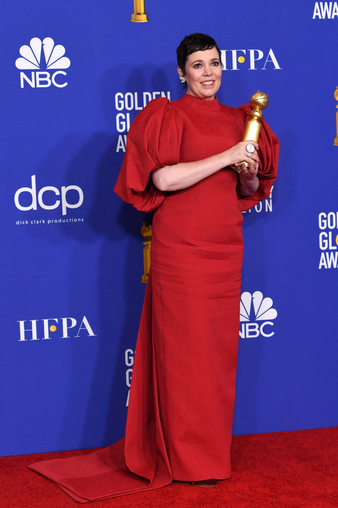 BEVERLY HILLS, CALIFORNIA - JANUARY 05: Olivia Colman poses in the press room with the award for Best Performance by an Actress In A Television Series - Drama for 