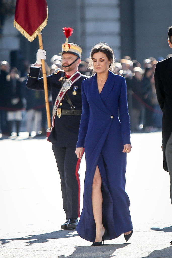 MADRID, SPAIN - JANUARY 06: Queen Letizia of Spain attends the New Year Military parade 2020 celebration at the Royal Palace on on January 06, 2020 in Madrid, Spain. (Photo by Pablo Cuadra/Getty Images)