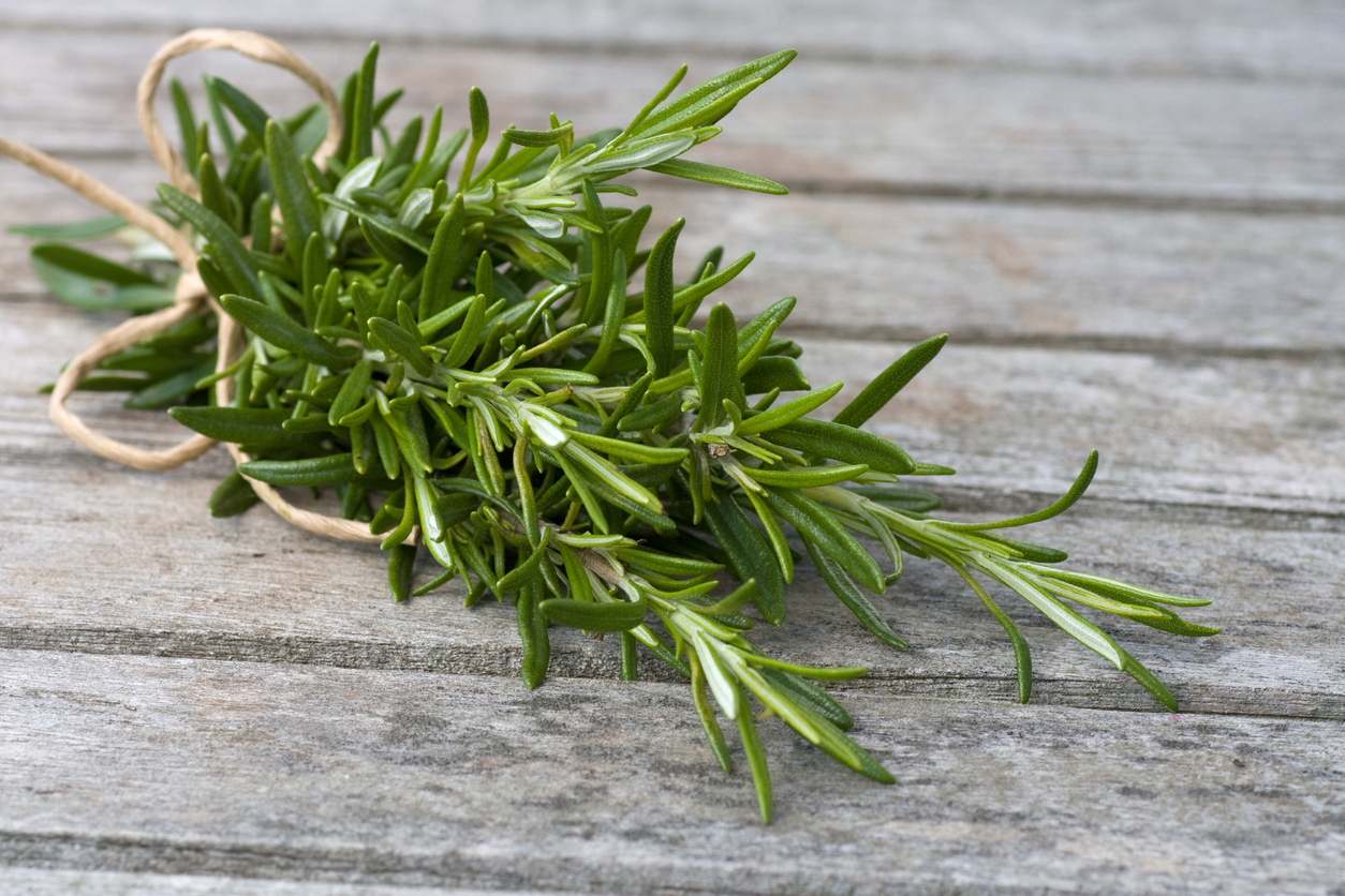 Rosemary bound on a wooden table