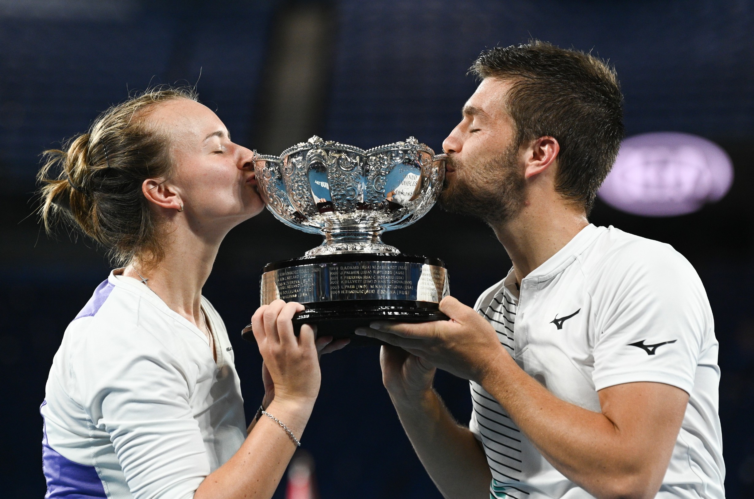 Nikola Mektic and Barbora Krejcikova pose with the Trophy after winning the Mixed Doubles Final
Australian Open Tennis, Day Thirteen, Melbourne Park, Australia - 01 Feb 2020, Image: 495927446, License: Rights-managed, Restrictions: Editorial Use Only, Model Release: no, Credit line: James Gourley/BPI / Shutterstock Editorial / Profimedia