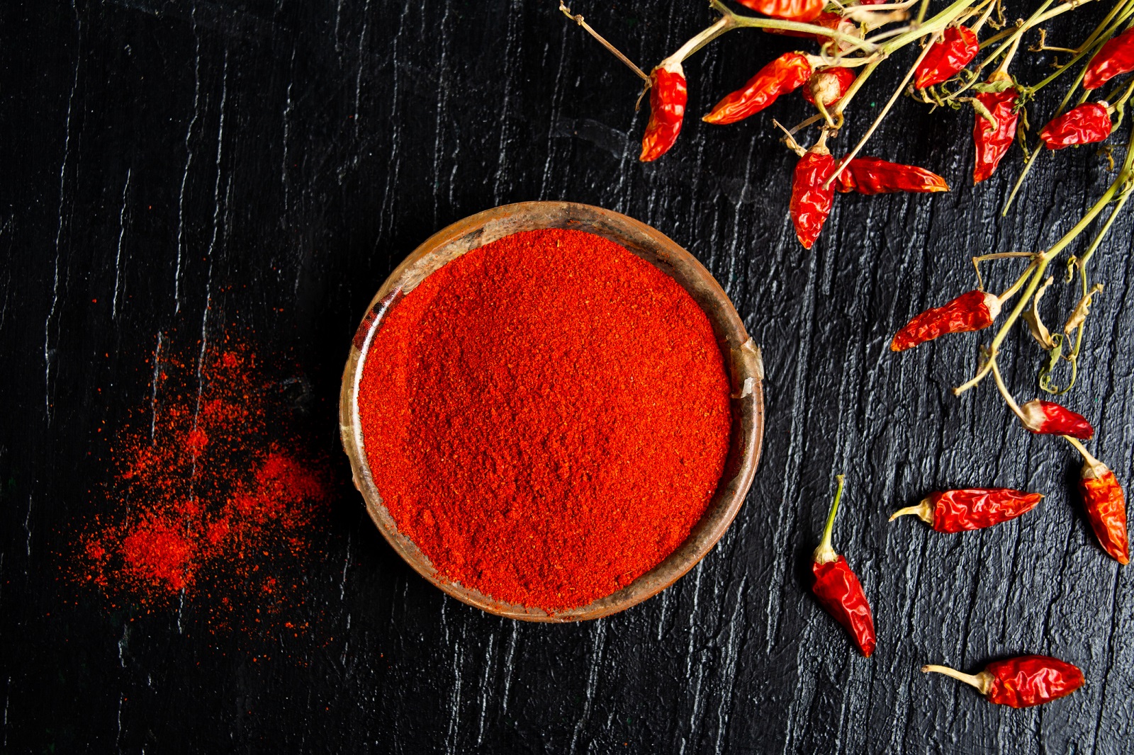 Grounded red paprika spice in a bowl