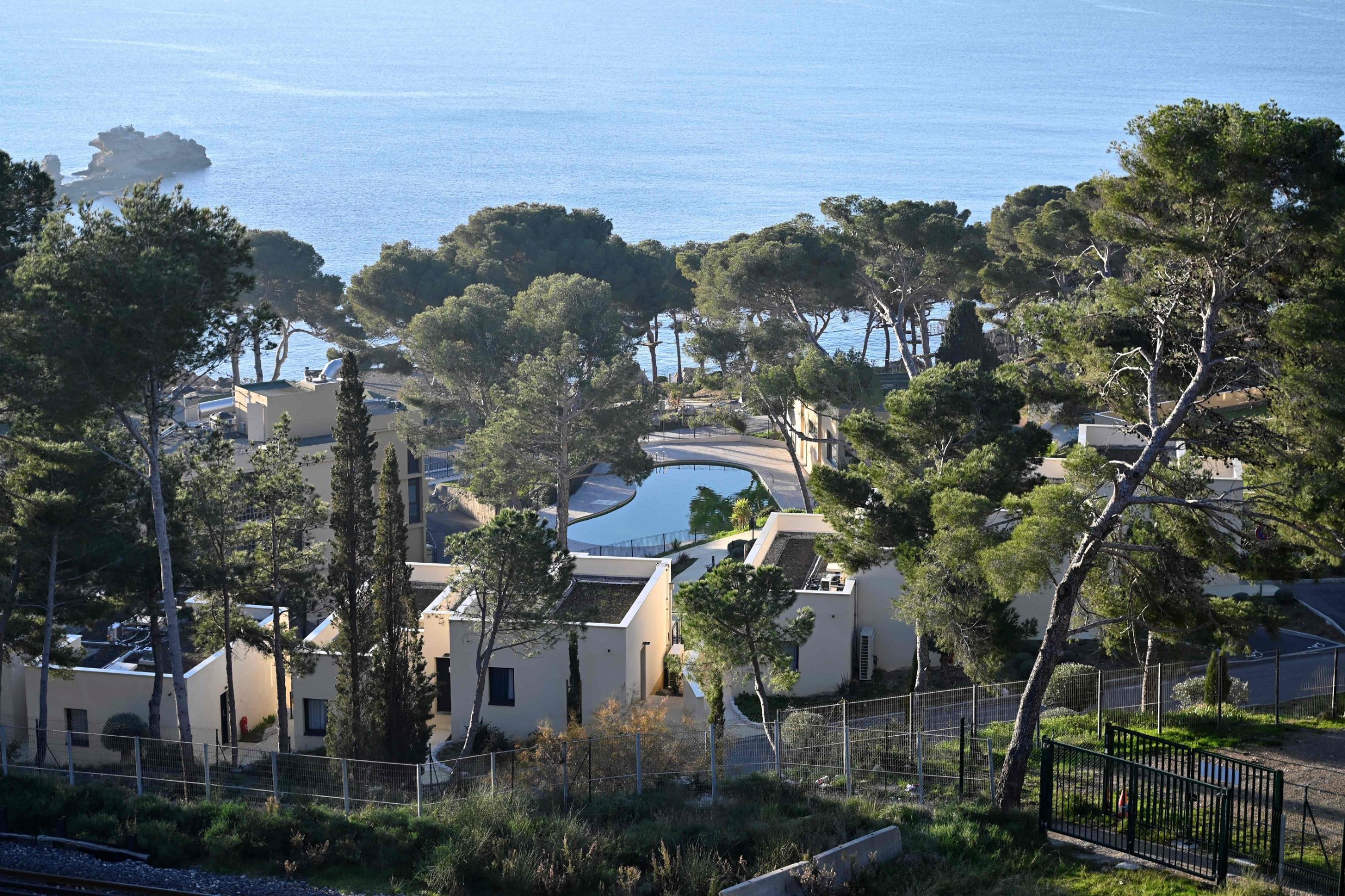 TOPSHOT - A picture taken on January 31, 2020 shows a general view of the Vacanciel holiday resort in Carry-le-Rouet, near Marseille, southern France, where French citizens, who are repatriated by plane from the coronavirus hot zone in Wuhan in China, are planned to be put under quarantine for 14 days. - A plane carrying around 200 French citizens flew out of virus-hit Wuhan on January 31. (Photo by GERARD JULIEN / AFP)