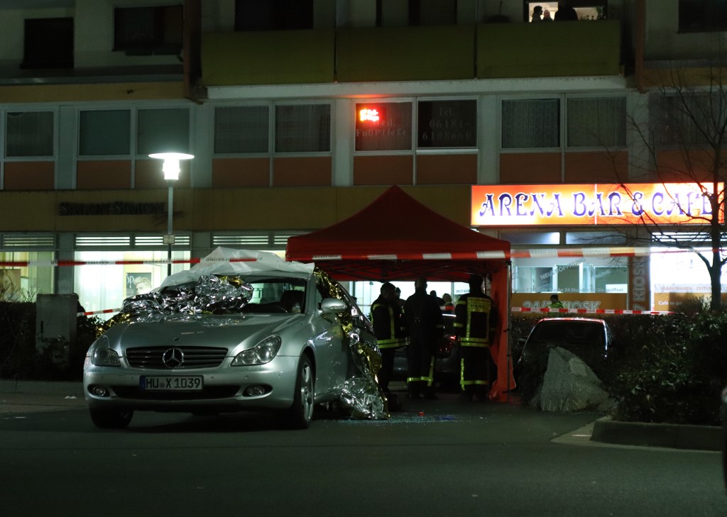 Emergency services work at the scene of a shooting in Hanau, western Germany, on February 20, 2020. - At least eight people were killed in two shootings late on February 19 near the German city of Frankfurt, with an unknown number of attackers still at large, police said. The shootings targeted shisha bars in Hanau, about 20 kilometres (12 miles) from Frankfurt, according to local media, and police launched a huge manhunt in the town of around 90,000 people. (Photo by Yann Schreiber / AFP)