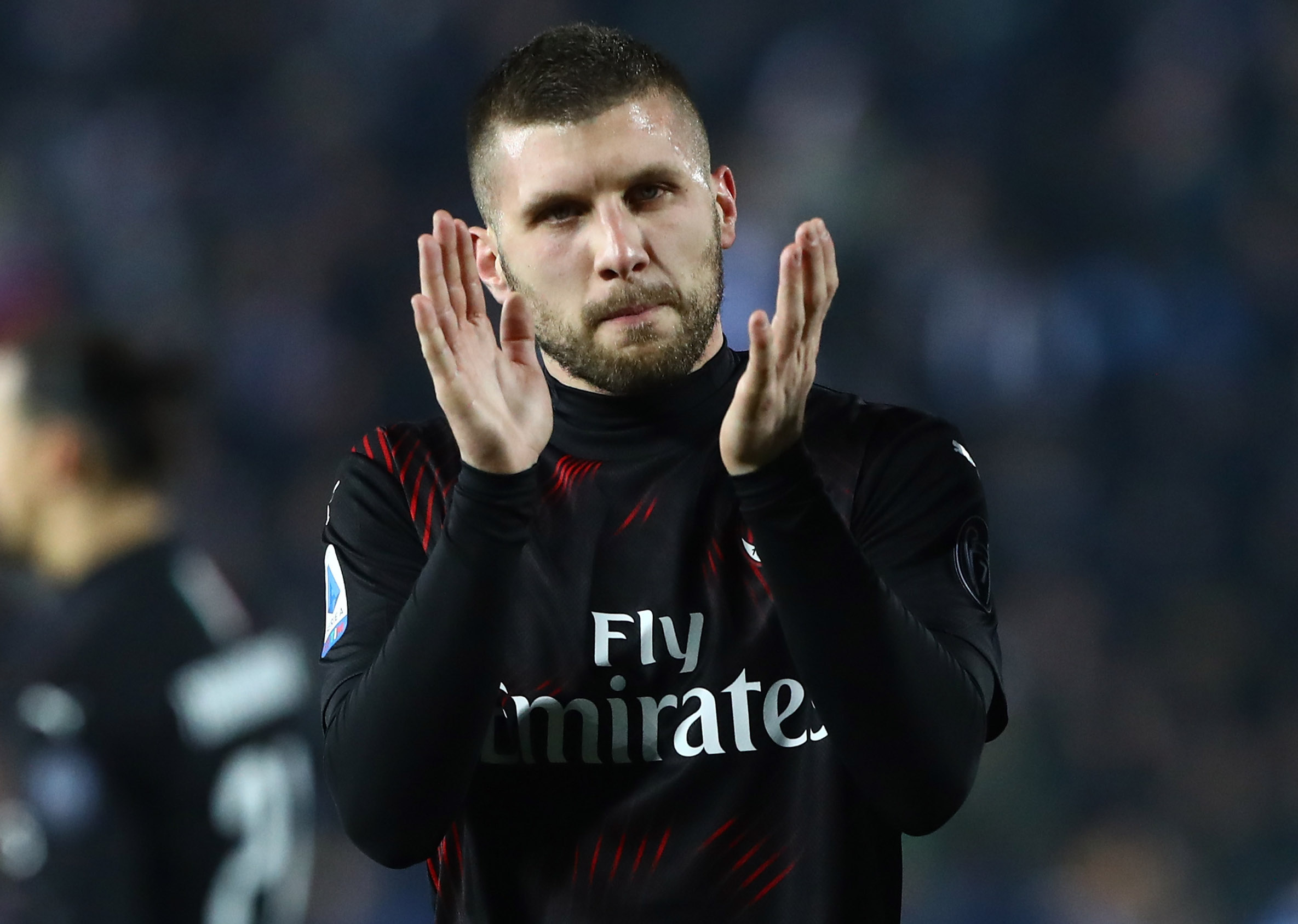 BRESCIA, ITALY - JANUARY 24:  Ante Rebic of AC Milan celebrates a victory at the end of the Serie A match between Brescia Calcio and AC Milan at Stadio Mario Rigamonti on January 24, 2020 in Brescia, Italy.  (Photo by Marco Luzzani/Getty Images)