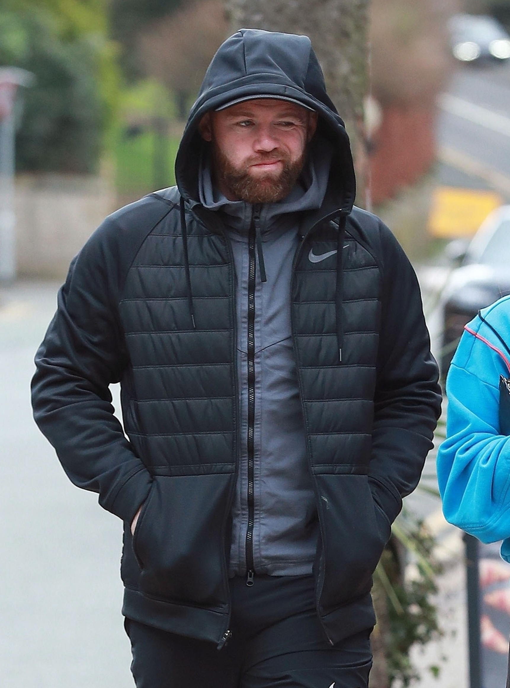 Cheshire, UNITED KINGDOM  - *EXCLUSIVE*  - **STRICTLY NOT AVAILABLE FOR MAIL ONLINE**

Former England International Footballer Wayne Rooney who now applies his trade at the Championship side Derby County is spotted out with his wife Coleen taking a stroll around Alderley Edge. 

Coleen looked sporty in her gym gear wearing black leggings and a blue hooded top holding a bottle of water in hand as a bearded Wayne wore a black hooded Nike jacket.

BACKGRID UK 17 FEBRUARY 2020, Image: 499058734, License: Rights-managed, Restrictions: , Model Release: no, Credit line: Stephen Crawshaw / BACKGRID / Backgrid UK / Profimedia