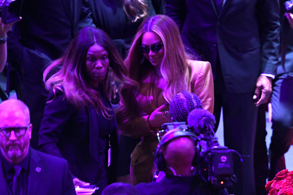 LOS ANGELES, CALIFORNIA - FEBRUARY 24: Beyonce  departs after The Celebration of Life for Kobe & Gianna Bryant at Staples Center on February 24, 2020 in Los Angeles, California. (Photo by Kevork Djansezian/Getty Images)
