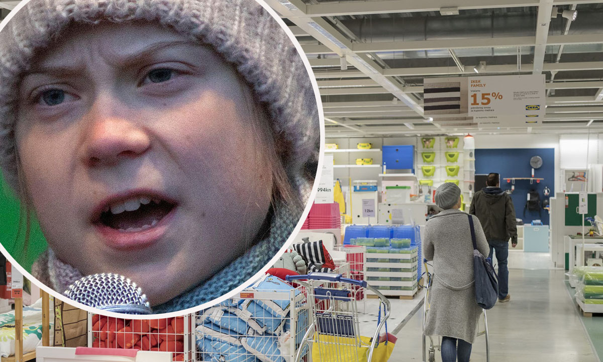 Ekološka aktivistica Greta Thunberg (u krugu), prostor IKEA
