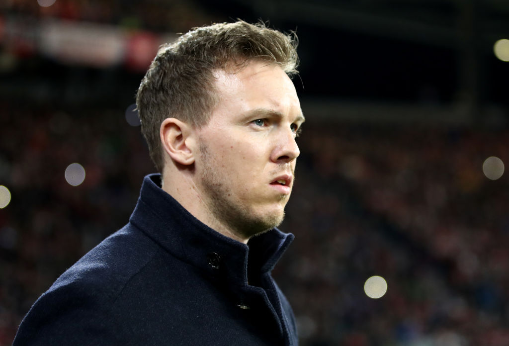 LEIPZIG, GERMANY - MARCH 10: Julian Nagelsmann, Head Coach of RB Leipzig looks on ahead of the UEFA Champions League round of 16 second leg match between RB Leipzig and Tottenham Hotspur at Red Bull Arena on March 10, 2020 in Leipzig, Germany. (Photo by Maja Hitij/Bongarts/Getty Images)
