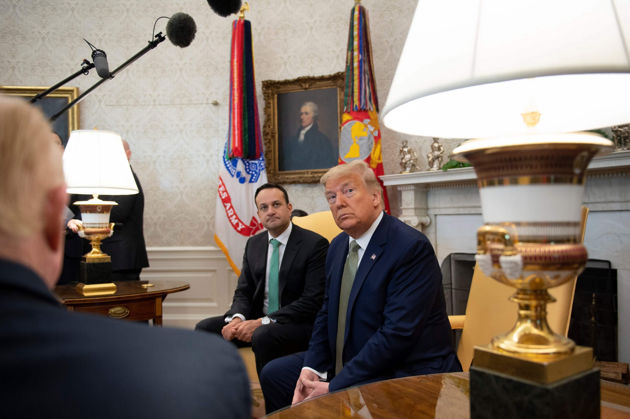 Ireland's Prime Minister Leo Varadkar and US President Donald Trump speak to the press before a meeting in the Oval Office of the White House March 12, 2020, in Washington, DC. - US President Donald Trump defended his decision to announce a suspension on arrivals from the EU without informing European governments, telling reporters Thursday there wasn't enough time.His remarks came after the presidents of the European Commission and European Council reacted with anger to the suspension Trump announced 