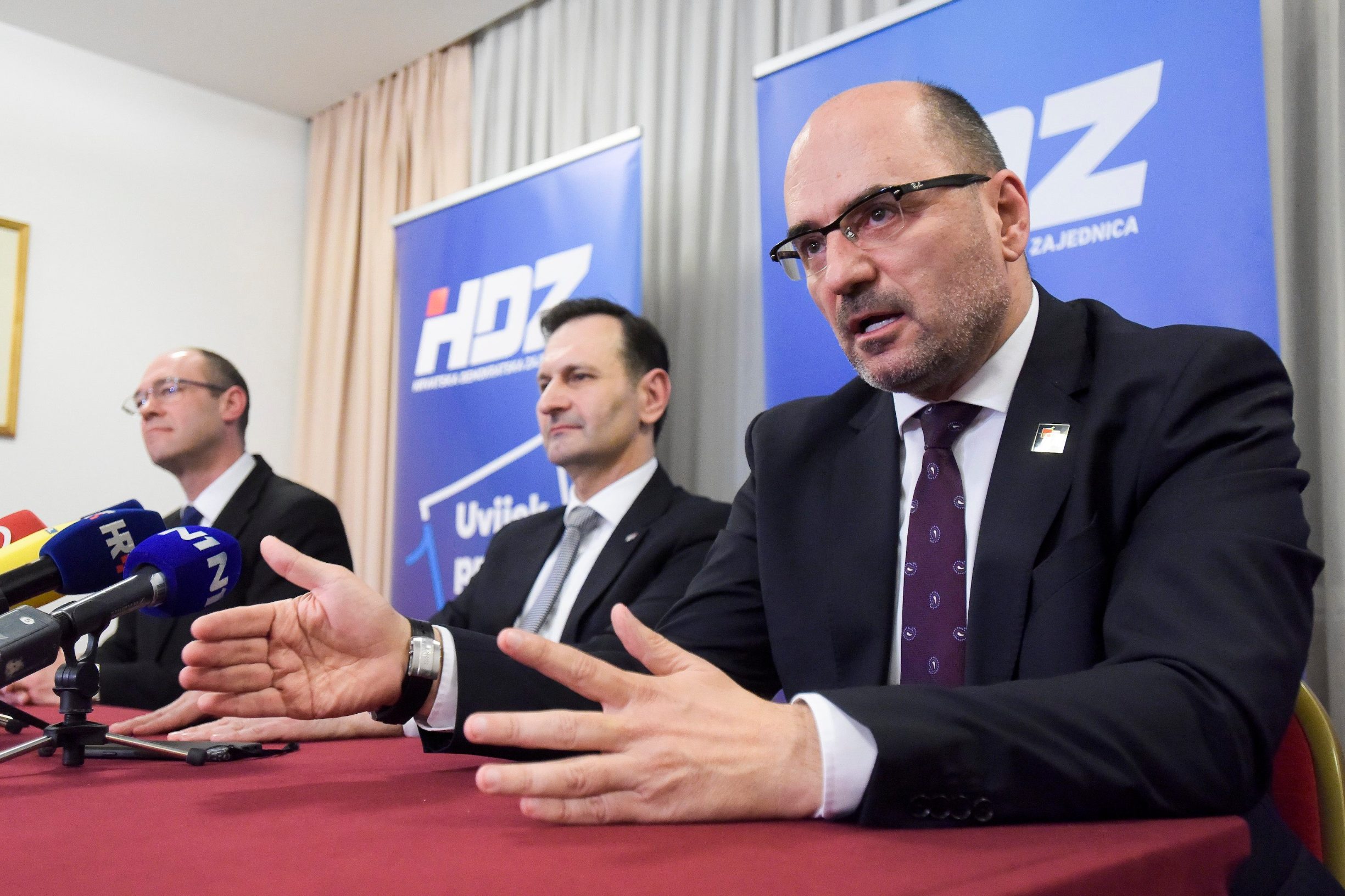 Members of the HDZ opposition; Davor Ivo Stier, Miro Kovač and Milian Brkić on a press conference after the official results have been announced