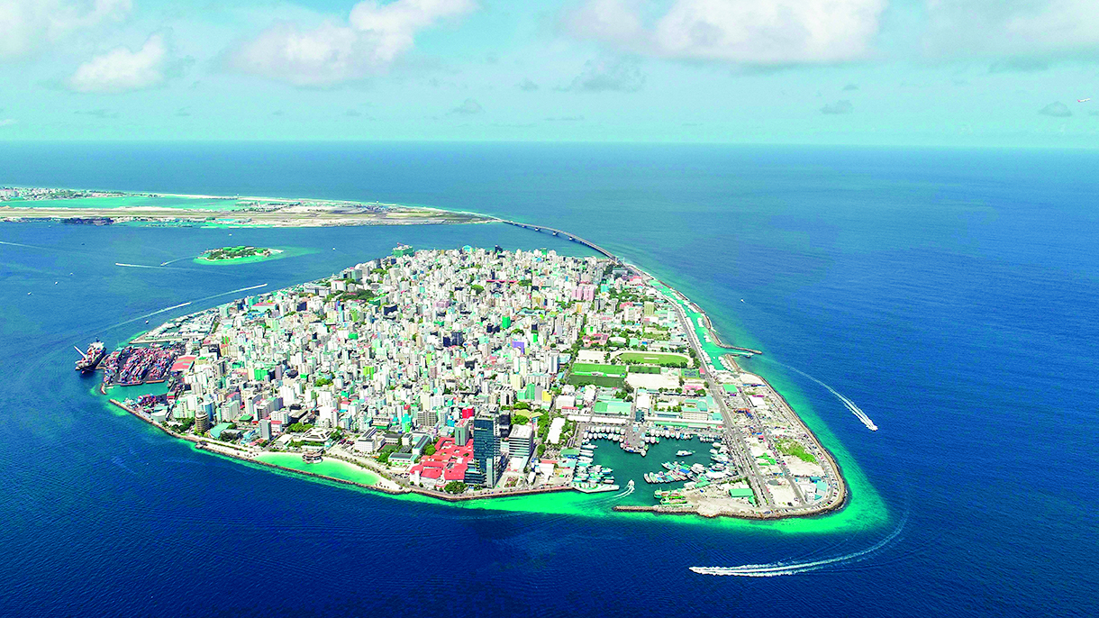 (190903) -- BEIJING, Sept. 3, 2019 () -- Aerial photo taken on Sept. 1, 2019 shows the panoramic view of Male, capital of Maldives. The China-Maldives Friendship Bridge, the first cross-sea bridge in the Maldives built by a Chinese company connecting the Maldivian capital of Male with neighboring Hulhule Island, was inaugurated on Aug. 30, 2018 and put into use on Sept. 7, 2018. The 2-km-long bridge is an iconic project of the Maldives and China in co-building the 21st Century Maritime Silk Road. The bridge makes it possible for locals and tourists to travel between the two islands within five minutes. In one year, the bridge has brought great convenience for local people in their daily life., Image: 468906938, License: Rights-managed, Restrictions: WORLD RIGHTS excluding China - Fee Payable Upon Reproduction - For queries contact Avalon.red - sales@avalon.red London: +44 (0) 20 7421 6000 Los Angeles: +1 (310) 822 0419 Berlin: +49 (0) 30 76 212 251, Model Release: no, Credit line: Wang Mingliang / Avalon Editorial / Profimedia