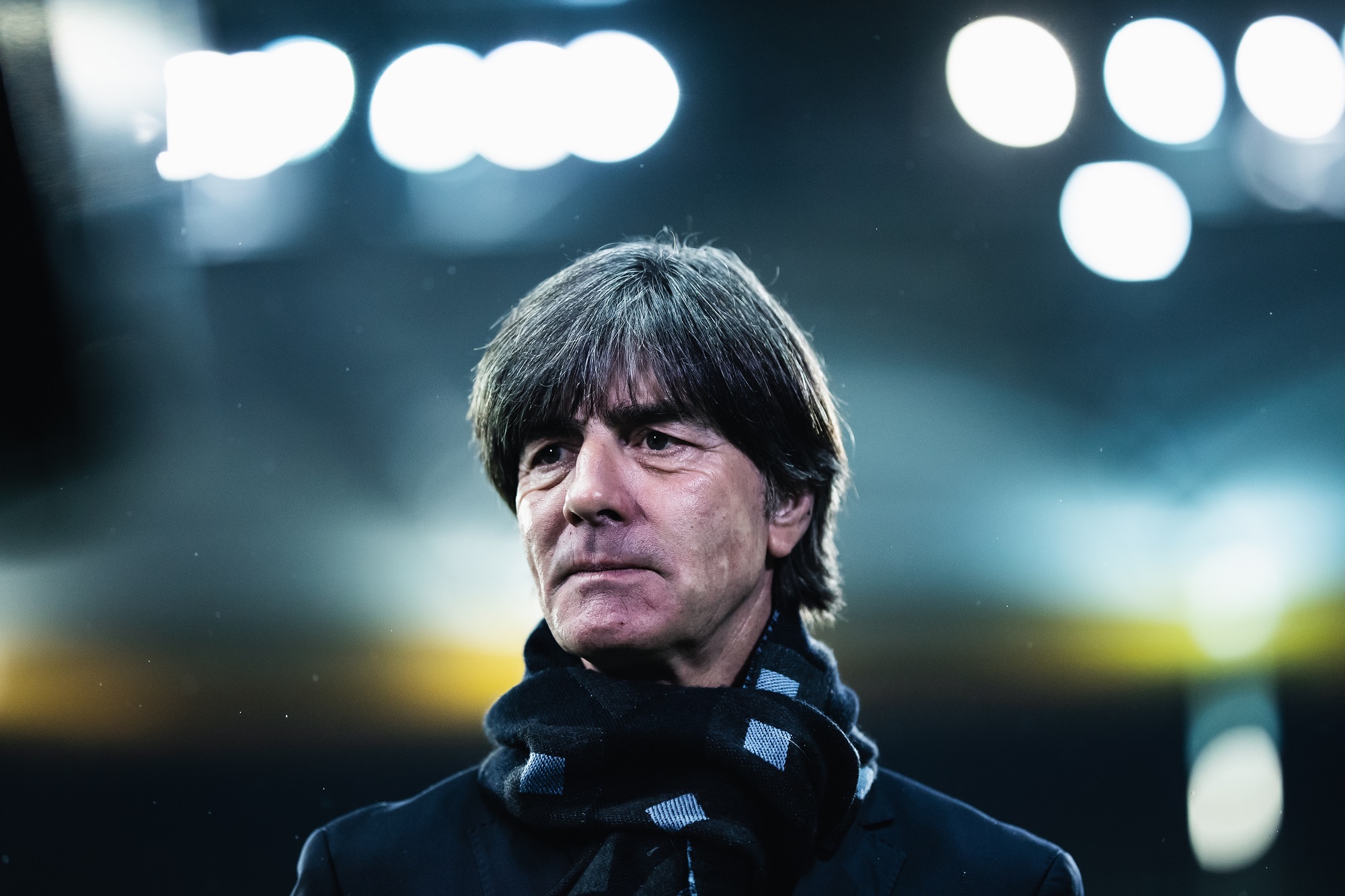 FRANKFURT AM MAIN, GERMANY - NOVEMBER 19: (EDITORS NOTE: Image has been digitally enhanced.) Head coach Joachim Loew of Germany looks on prior to the UEFA Euro 2020 Qualifier between Germany and Northern Ireland at Commerzbank Arena on November 19, 2019 in Frankfurt am Main, Germany. (Photo by Simon Hofmann/Bongarts/Getty Images)