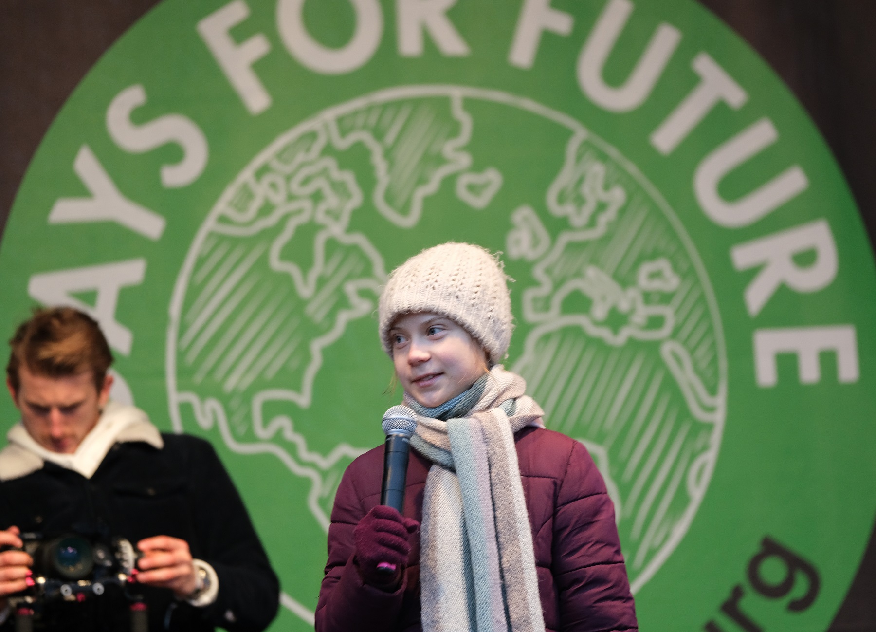 HAMBURG, GERMANY - FEBRUARY 21: Teenage climate activist Greta Thunberg speaks at a Fridays for Future climate protest on February 21, 2020 in Hamburg, Germany. The city-state of Hamburg is scheduled to hold elections on February 23 and climate politics are likely to play a significant role in the outcome. (Photo by Sean Gallup/Getty Images)