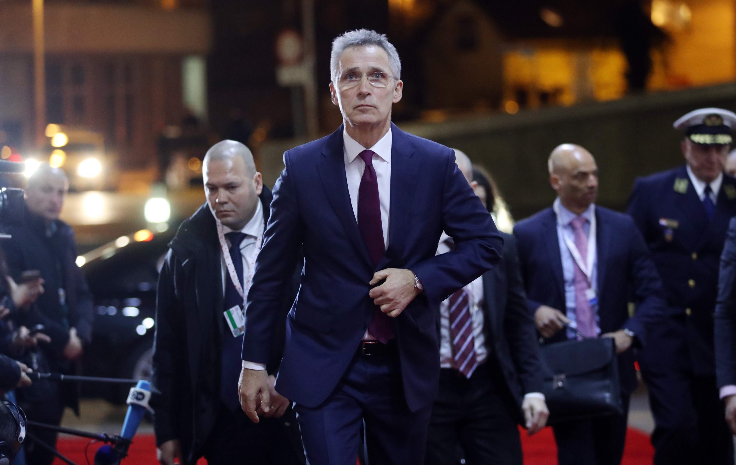 NATO Secretary General Jens Stoltenberg arrives for the Informal Meeting of EU Defence Ministers in Zagreb