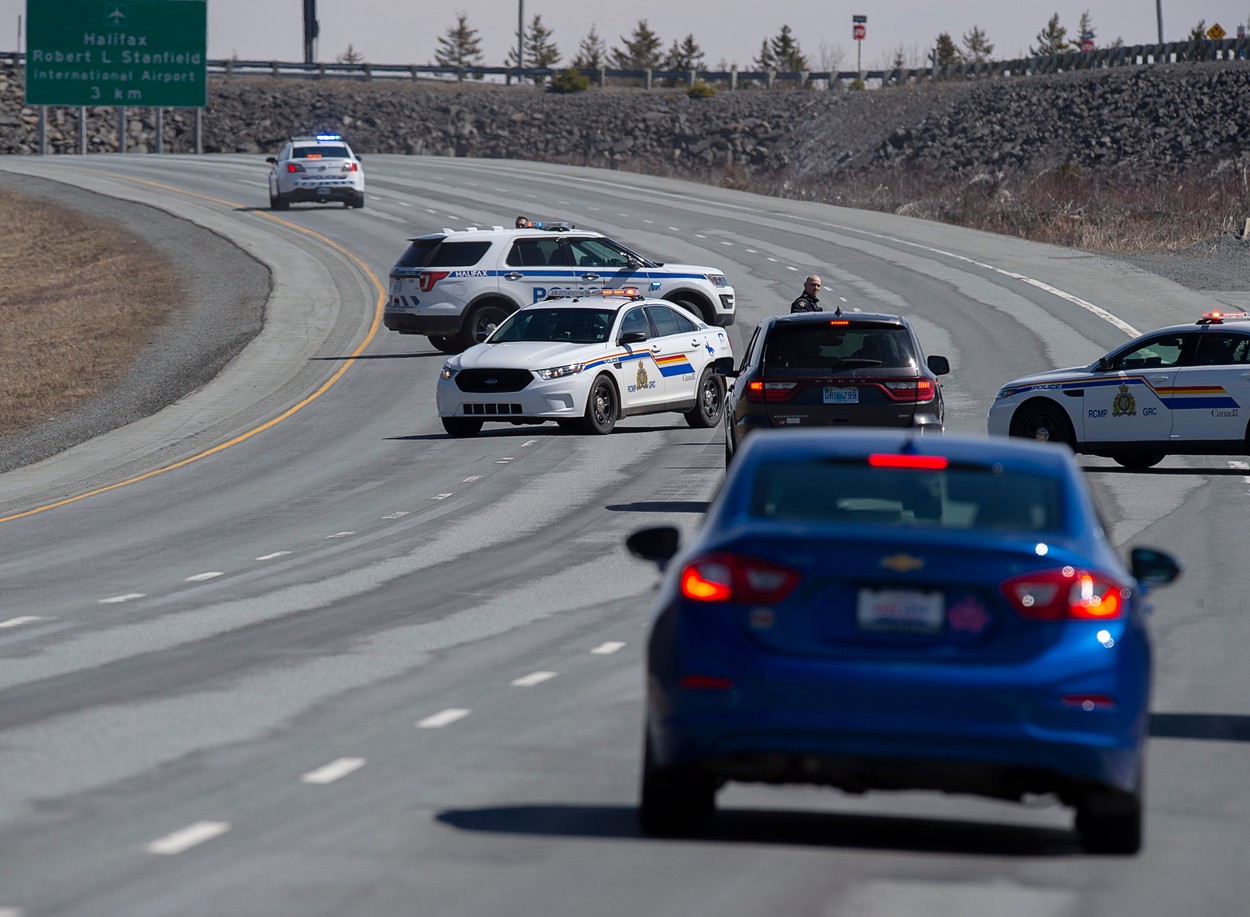 Police block the highway in Enfield, N.S. on Sunday, April 19, 2020. The RCMP have taken Gabriel Wortman, 51, into custody after an incident in Portapique, N.S. where several people were shot., Image: 514292786, License: Rights-managed, Restrictions: World rights excluding North America, Model Release: no, Credit line: Andrew Vaughan / PA Images / Profimedia