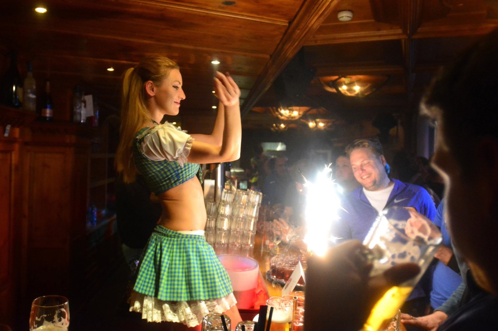 AUSTRIA. TYROL. ISCHGL. THE SCHATZI BAR IS FAMOUS FOR ITS GIRLS DANCING DURING ITS AFTER SKI NIGHTS.