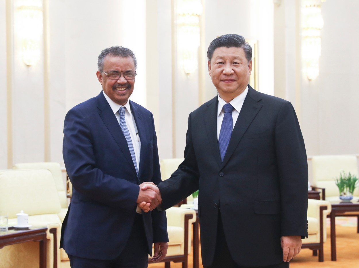 (200128) -- BEIJING, Jan. 28, 2020 () -- Chinese President Xi Jinping meets with visiting World Health Organization (WHO) Director-General Tedros Adhanom Ghebreyesus at the Great Hall of the People in Beijing, capital of China, Jan. 28, 2020., Image: 495267580, License: Rights-managed, Restrictions: WORLD RIGHTS excluding China - Fee Payable Upon Reproduction - For queries contact Avalon.red - sales@avalon.red London: +44 (0) 20 7421 6000 Los Angeles: +1 (310) 822 0419 Berlin: +49 (0) 30 76 212 251, Model Release: no, Credit line: Ju Peng / Avalon Editorial / Profimedia