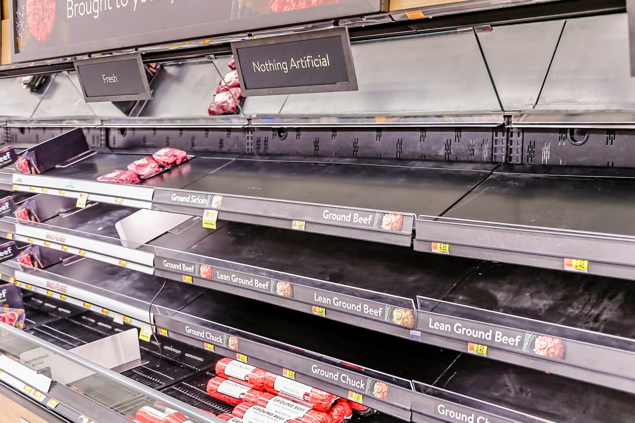March 29, 2020, Dallas, TX, USA: DALLAS, TX - MARCH 28: Store shelves are partially empty for meat, chicken and pork products at a local grocery in Fort Worth, TX as a result of the economic impact of the shutdown caused by the coronavirus disease (COVID-19) outbreak in the US on March 28, 2020 in Fort Worth, Texas. (Photo by Matthew Pearce/Icon Sportswire), Image: 514793356, License: Rights-managed, Restrictions: * France, Italy, and Japan Rights OUT *, Model Release: no, Credit line: Matthew Pearce / Zuma Press / Profimedia