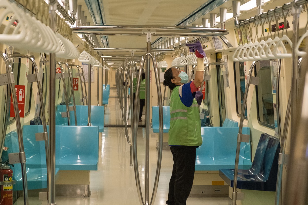 A Metro staff wearing a protective mask and gloves cleans and disinfects a tram as a preventive measure against the spread of Coronavirus.
Taiwan had a surge of COVID-19 cases in the last days, bringing the total number to 348. The government released new rules of social distancing and made the wearing of masks compulsory on public transportations., Image: 512070513, License: Rights-managed, Restrictions: *** World Rights ***, Model Release: no, Credit line: SOPA Images / ddp USA / Profimedia