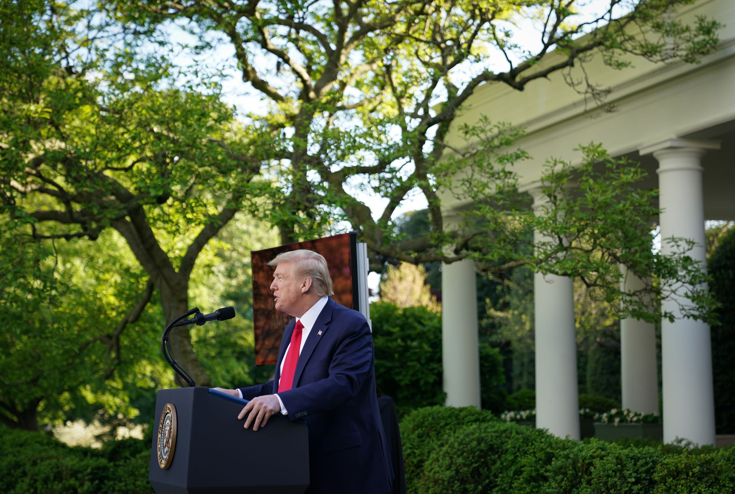 US President Donald Trump speaks during a news conference on the novel coronavirus, COVID-19, in the Rose Garden of the White House in Washington, DC on April 27, 2020. (Photo by MANDEL NGAN / AFP)