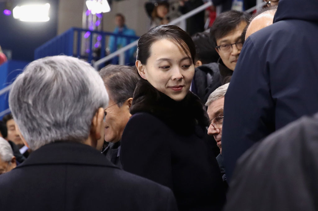 GANGNEUNG, SOUTH KOREA - FEBRUARY 10:  Kim Yo-jong, sister of North Korean leader Kim Jong-un, attends the Women's Ice Hockey Preliminary Round - Group B game between Switzerland and Korea on day one of the PyeongChang 2018 Winter Olympic Games at Kwandong Hockey Centre on February 10, 2018 in Gangneung, South Korea.  (Photo by Bruce Bennett/Getty Images)