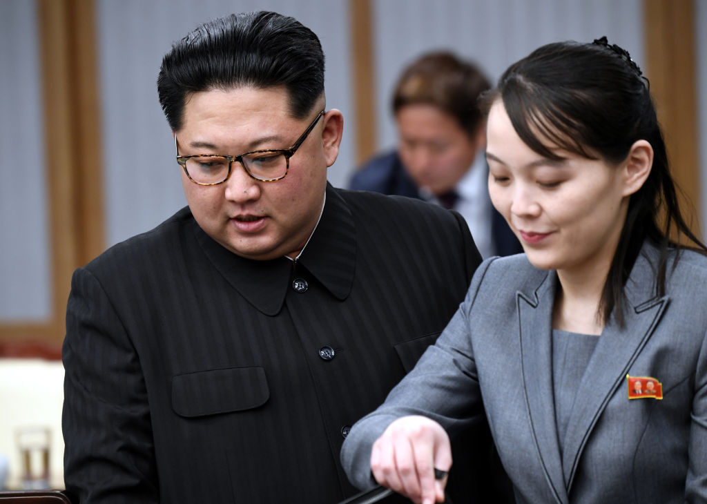 PANMUNJOM, SOUTH KOREA - APRIL 27:  North Koraen Leader Kim Jong Un (L) and sister Kim Yo Jong attend the Inter-Korean Summit at the Peace House on April 27, 2018 in Panmunjom, South Korea. Kim and Moon meet at the border today for the third-ever inter-Korean summit talks after the 1945 division of the peninsula, and first since 2007 between then President Roh Moo-hyun of South Korea and Leader Kim Jong-il of North Korea. (Photo by Korea Summit Press Pool/Getty Images)