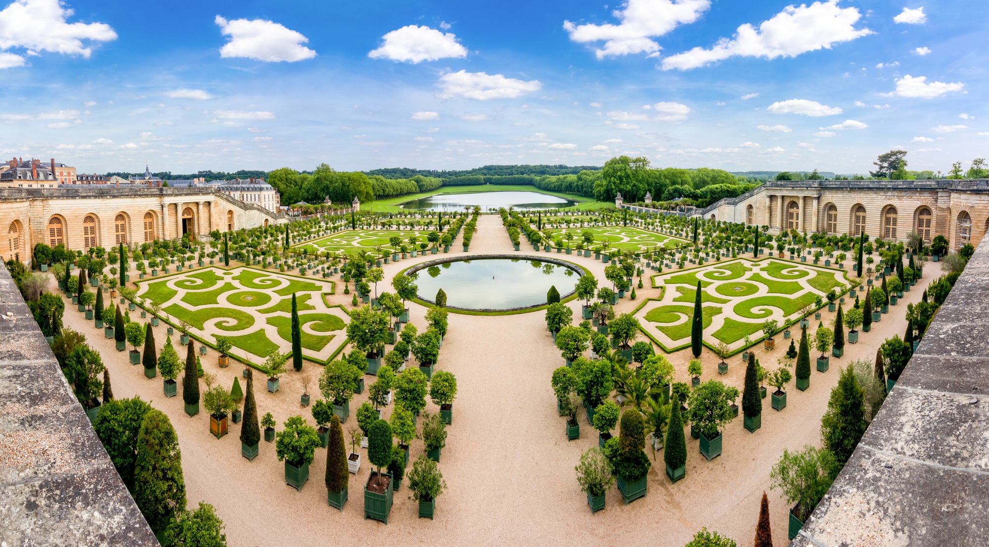 Paris, France - May 2019: Versailles formal gardens