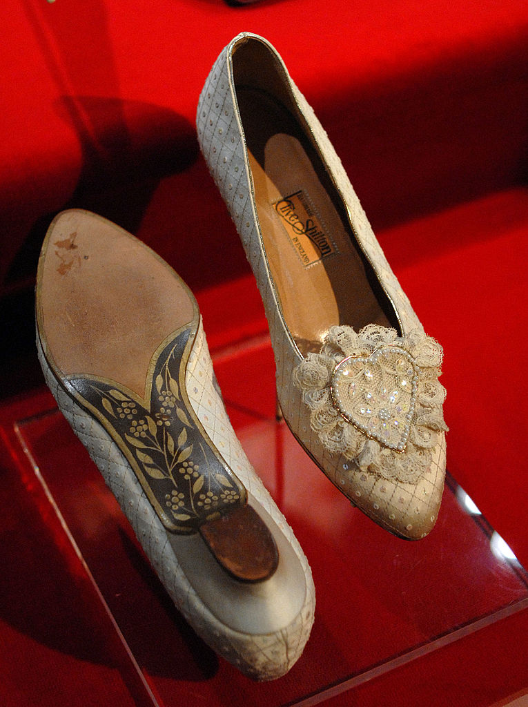 PHILADELPHIA - OCTOBER 1:  Princess Diana's wedding slippers are displayed at a preview of the traveling 